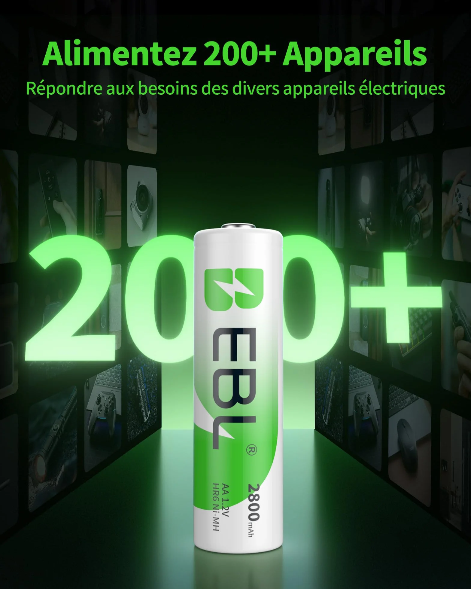 EBL Piles AA Rechargeables 2800mAh 1,2V Ni-MH HR6 Haute Performance Longue Durée avec Boîte de Stockage