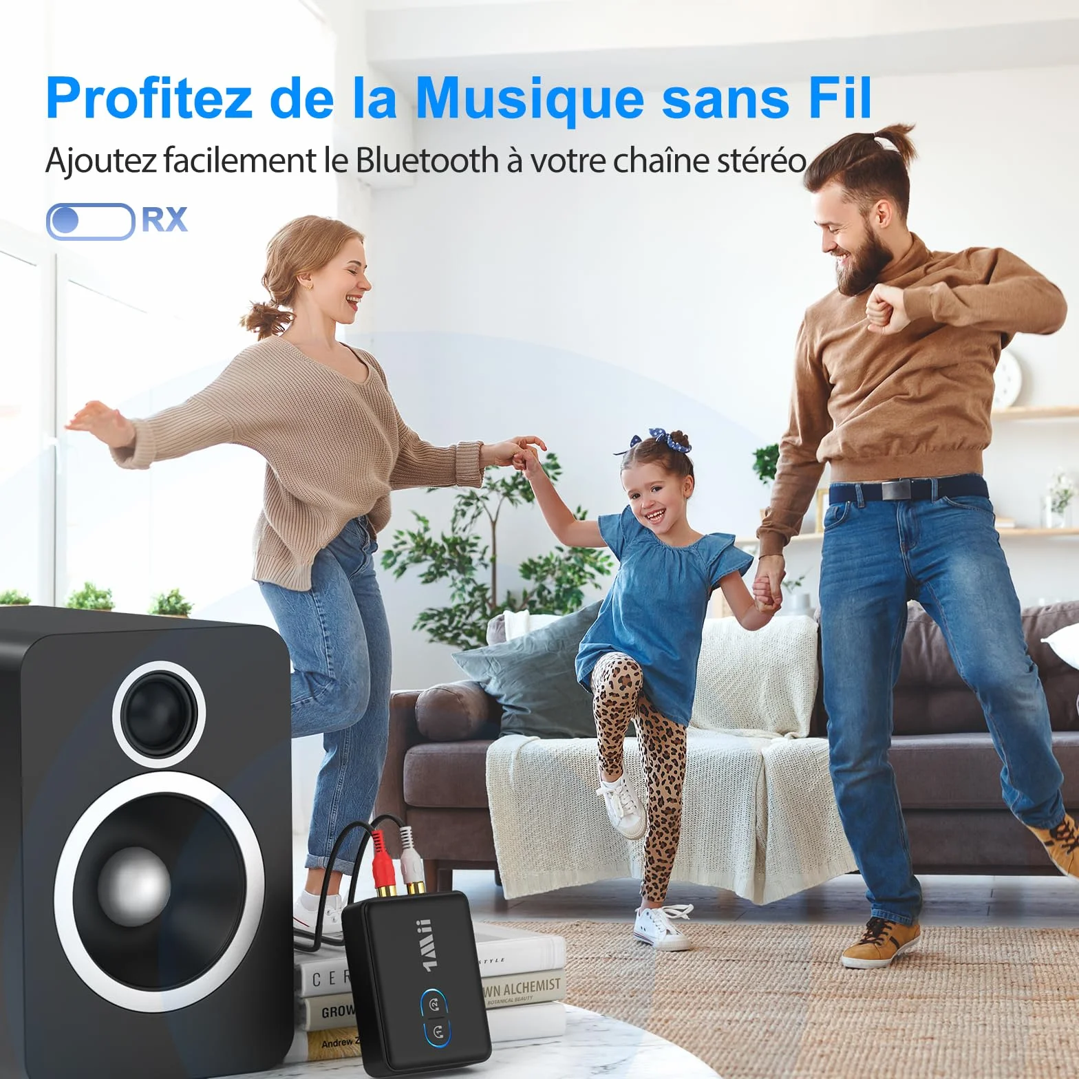 1Mii ML302 Transmetteur Récepteur Audio Bluetooth 5.3, RCA 3.5mm Jack Émetteur Adaptateur Bluetooth pour 2 Casque sans Fil, Son Hi-FI aptX LL/AD/HD pour TV, Chaîne Stéréo, PC, 30H Playtime