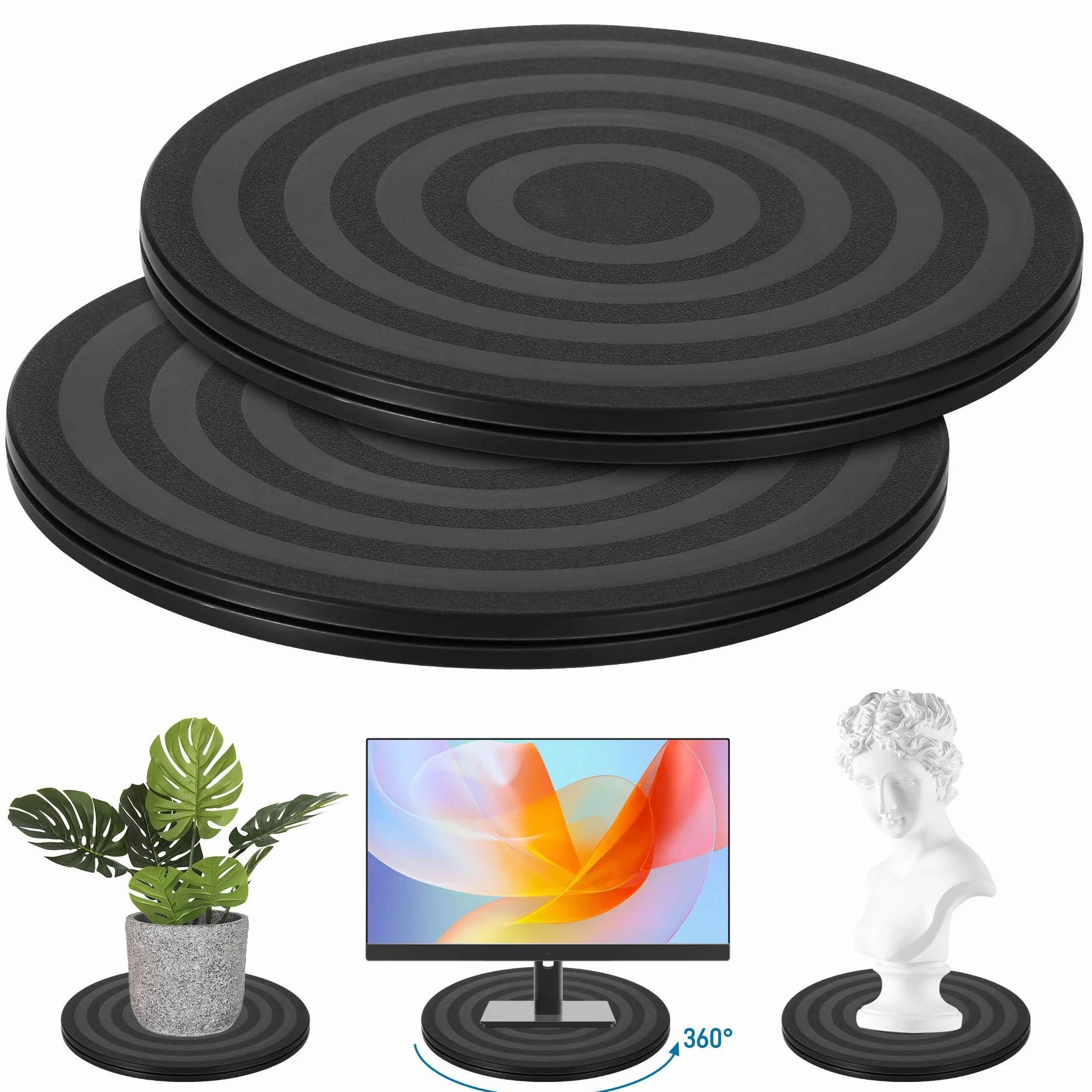 2 Pcs Plateau Tournant, 20cm Plateau Tournant TV avec Roulements à bBilles en Acier Plate-Forme Tournante Antidérapant pour Ordinateur Portable/Moniteur/TV/Haut-parleurs, Noir