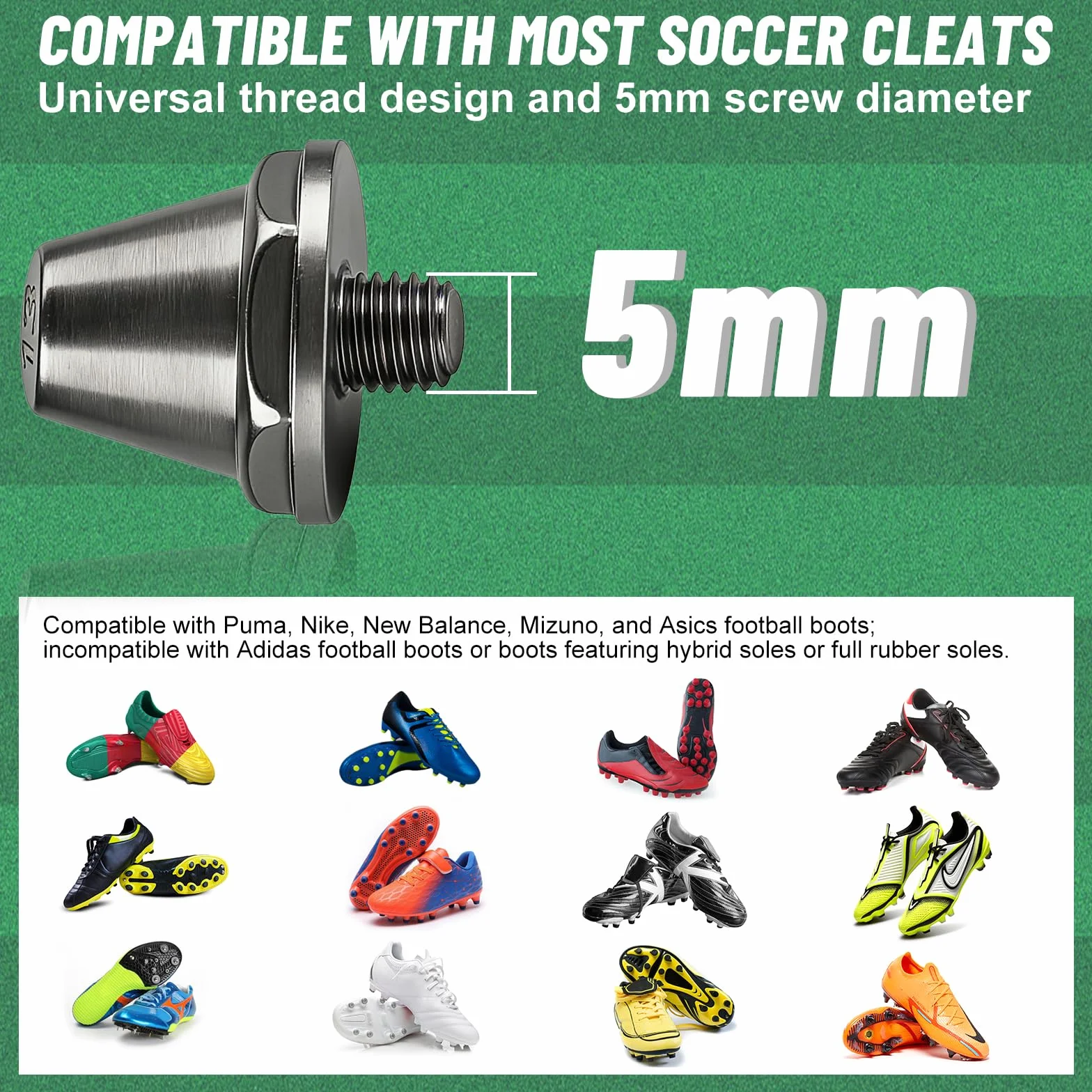 Crampons de Rechange pour Chaussure de Foot 11mm/13mm/15mm, M5 avec Clé d'Aluminium