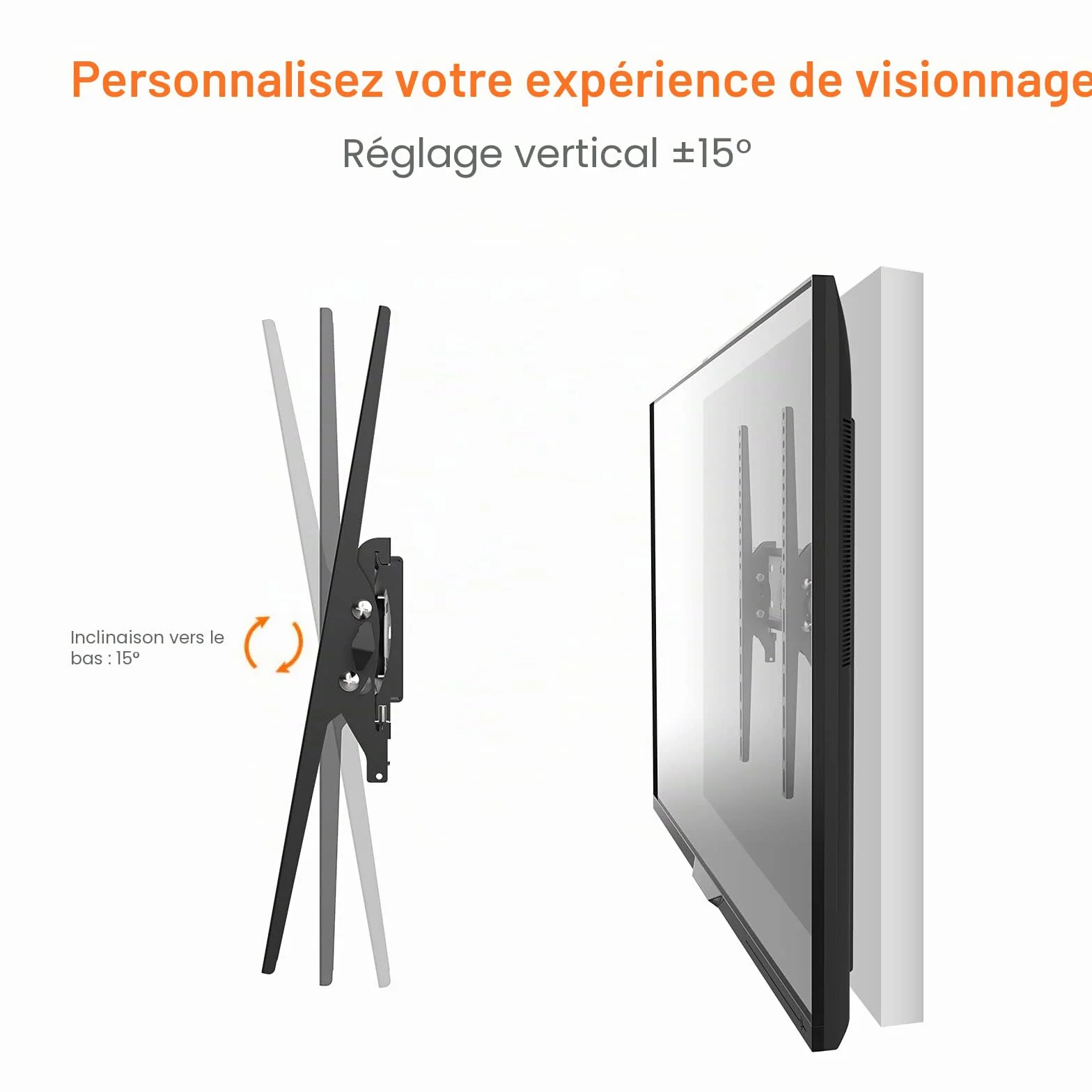 GRIFEMA Support Mural TV 26-65 Pouces - Fixation Murale TV Peut Contenir Jusqu'à 50KG, Accroche Television Mural Inclinable (± 15°) et Étend, Support Vesa 400x400mm Universel pour TV Plat / Incurvé