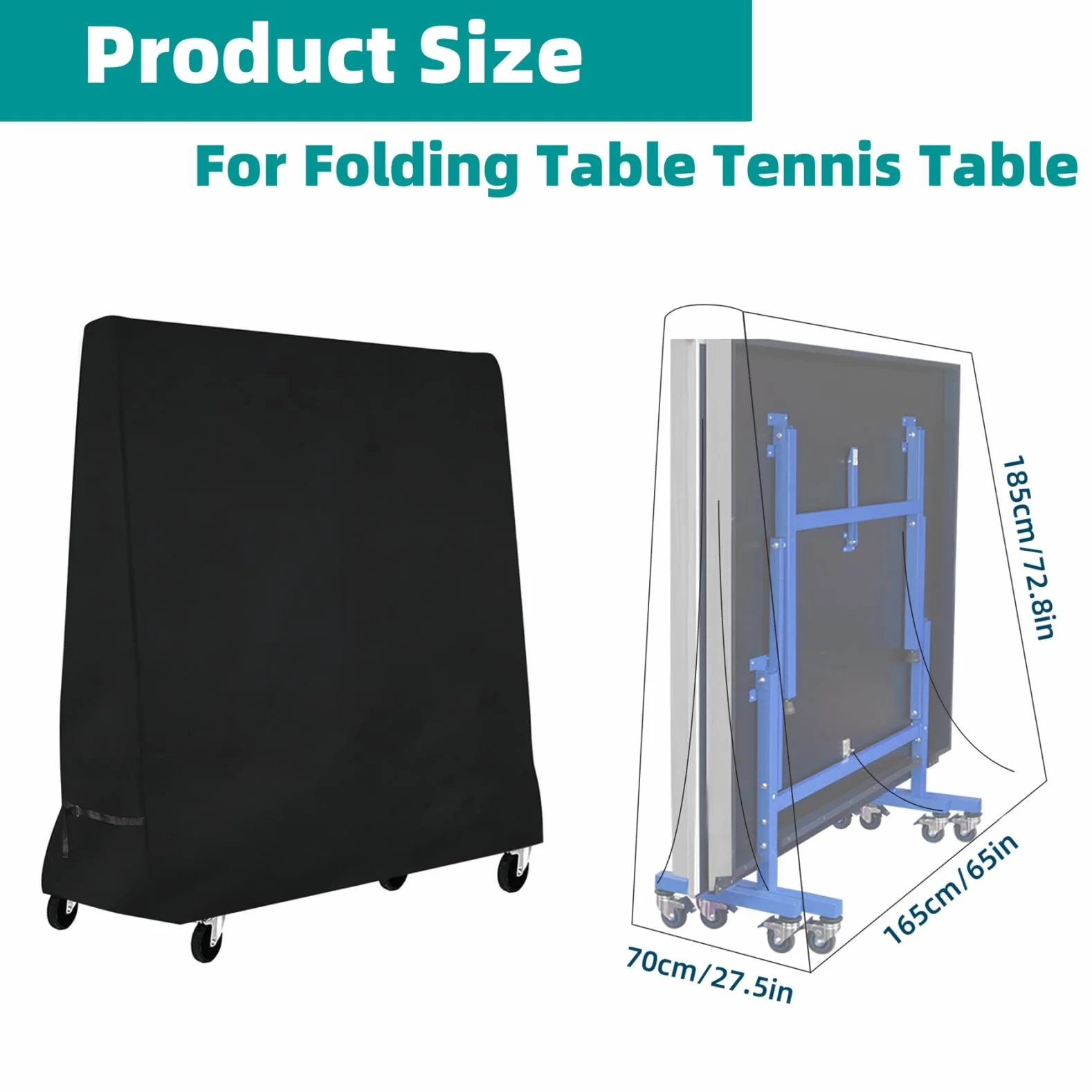 Housse de Protection pour Table de Ping Pong Extérieure Imperméable 185 x 70 x 165 cm Noir