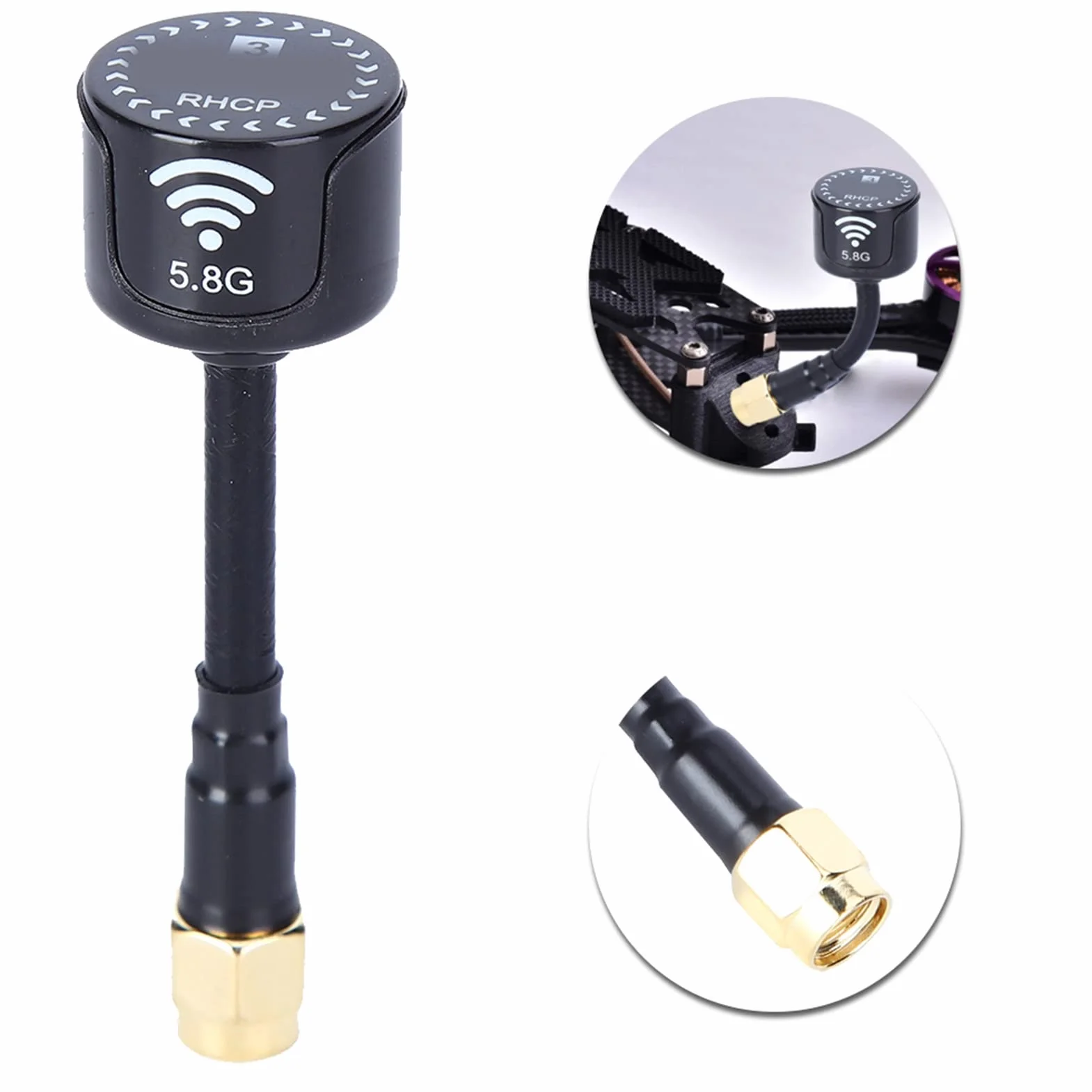 Alomejor Antenne à Gain élevé 5.8Ghz 3dBi RHCP Installation Flexible Fort pour FPV Racing Drone RC Pièces Accessoire (N-oir)