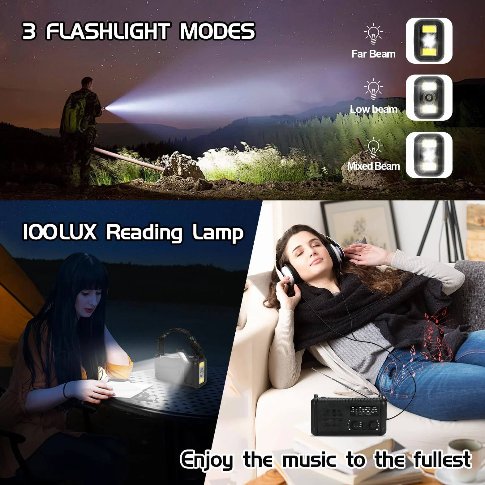 Radio météo d'urgence solaire 20 000 mAh AM/FM/NOAA avec lampe de poche et chargeur téléphone