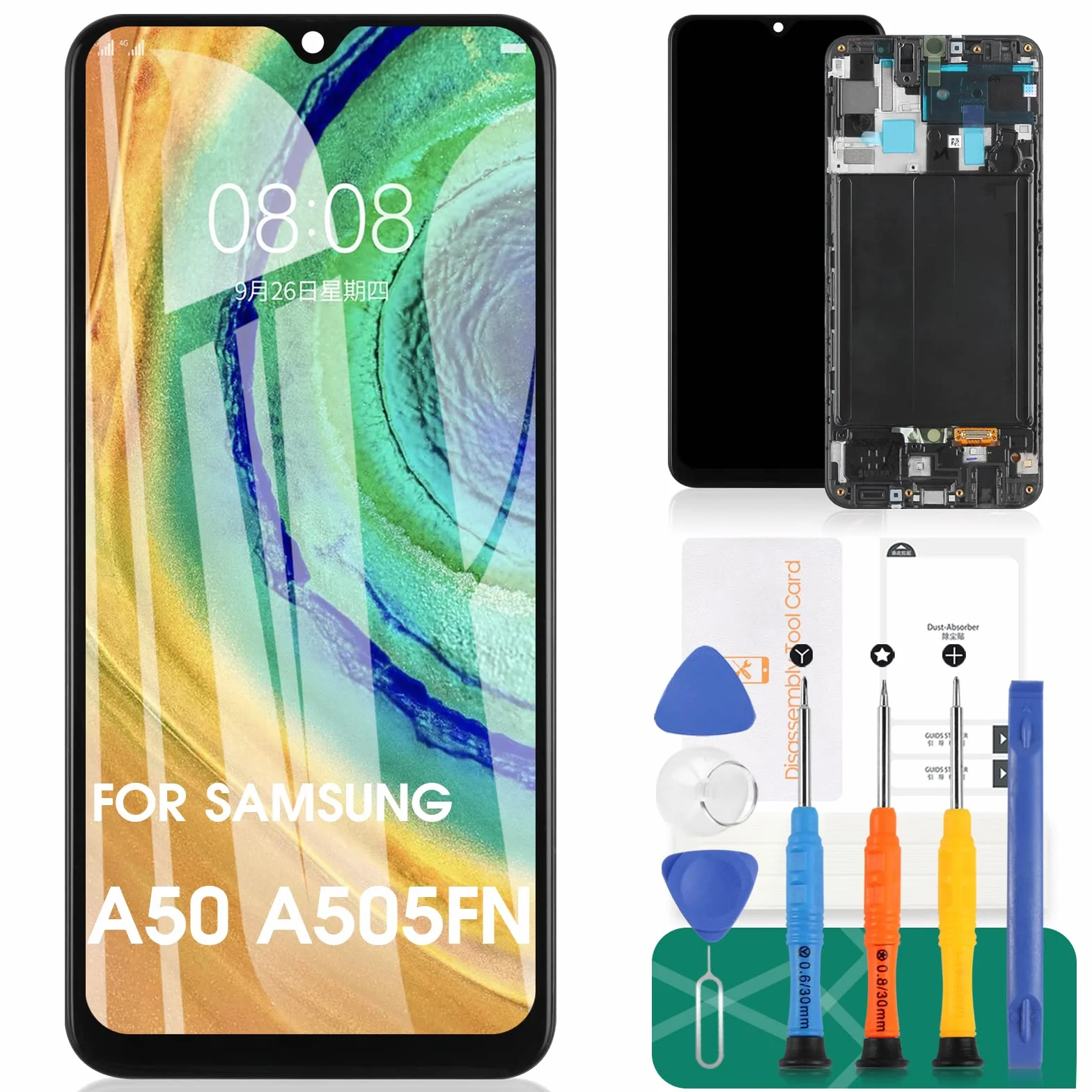 Pour Samsung Galaxy A50 A505 Écran LCD de remplacement A505F, SM-A505FN A505GN A505G Écran LCD Capteur Numériseur (Incell Noir avec cadre)