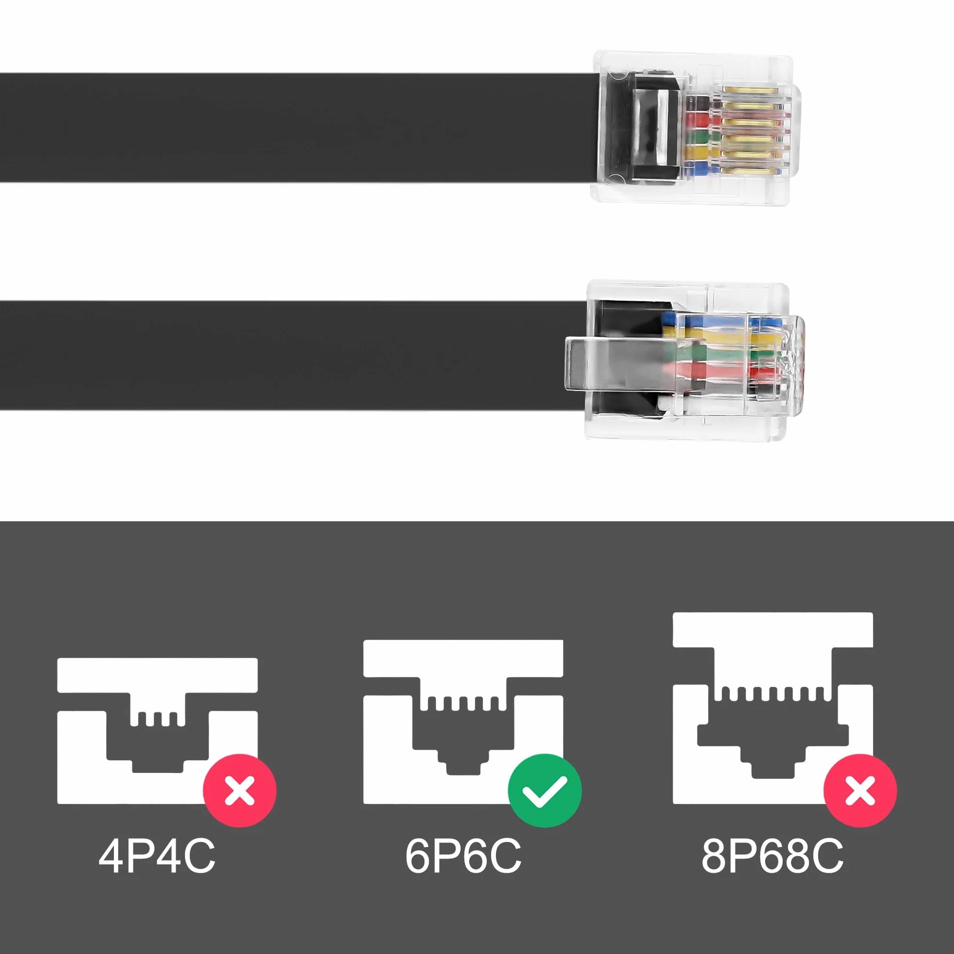 MEIRIYFA Lot de 2 câbles d'extension RJ12 6P6C femelle vers mâle RJ11/RJ12 Cat3 pour combiné téléphonique 30 cm