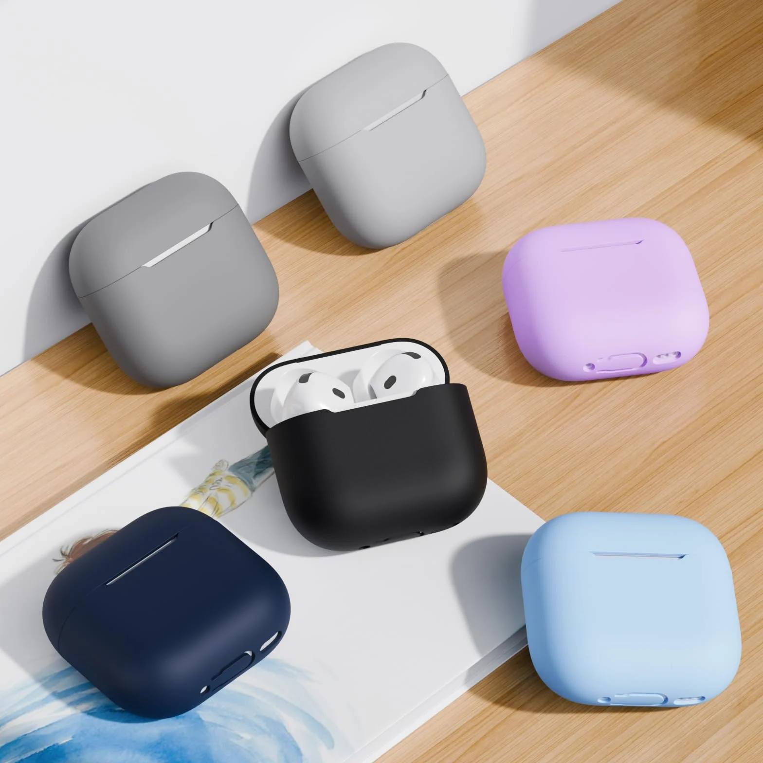 Coque en Silicone Compatible avec AirPods 4 2024, Housse Protecteur pour AirPods 4ᵉ Génération, Étui en Silicone Souple pour Airpods 4, LED Avant Visible (Noir)