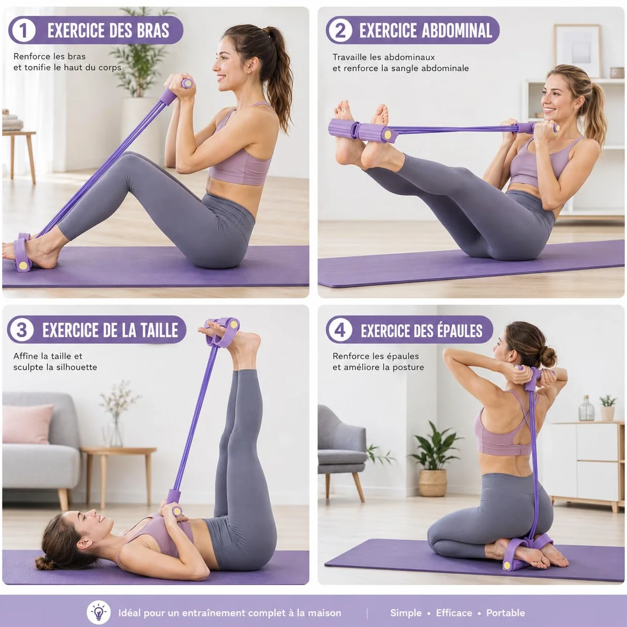 Bande de Résistance Musculation 6 Tubes avec Pédale – Élastique Sport Fitness pour Abdominaux