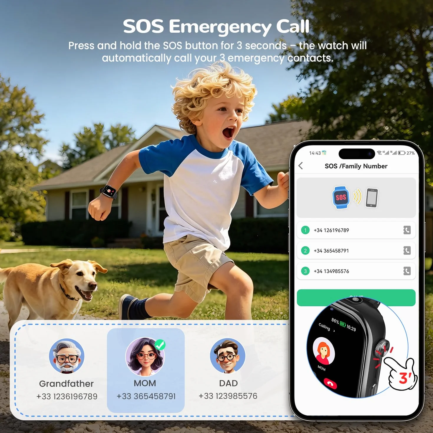 4G Montre Connectée Enfant, Montre Telephone Enfant avec GPS, Appel Vidéo, Chat Vocal, Double Caméra, SOS, Mode École, Podomètre, Réveil, Appareil Photo, IP68, Smartwatch pour Garçons Filles, Noir