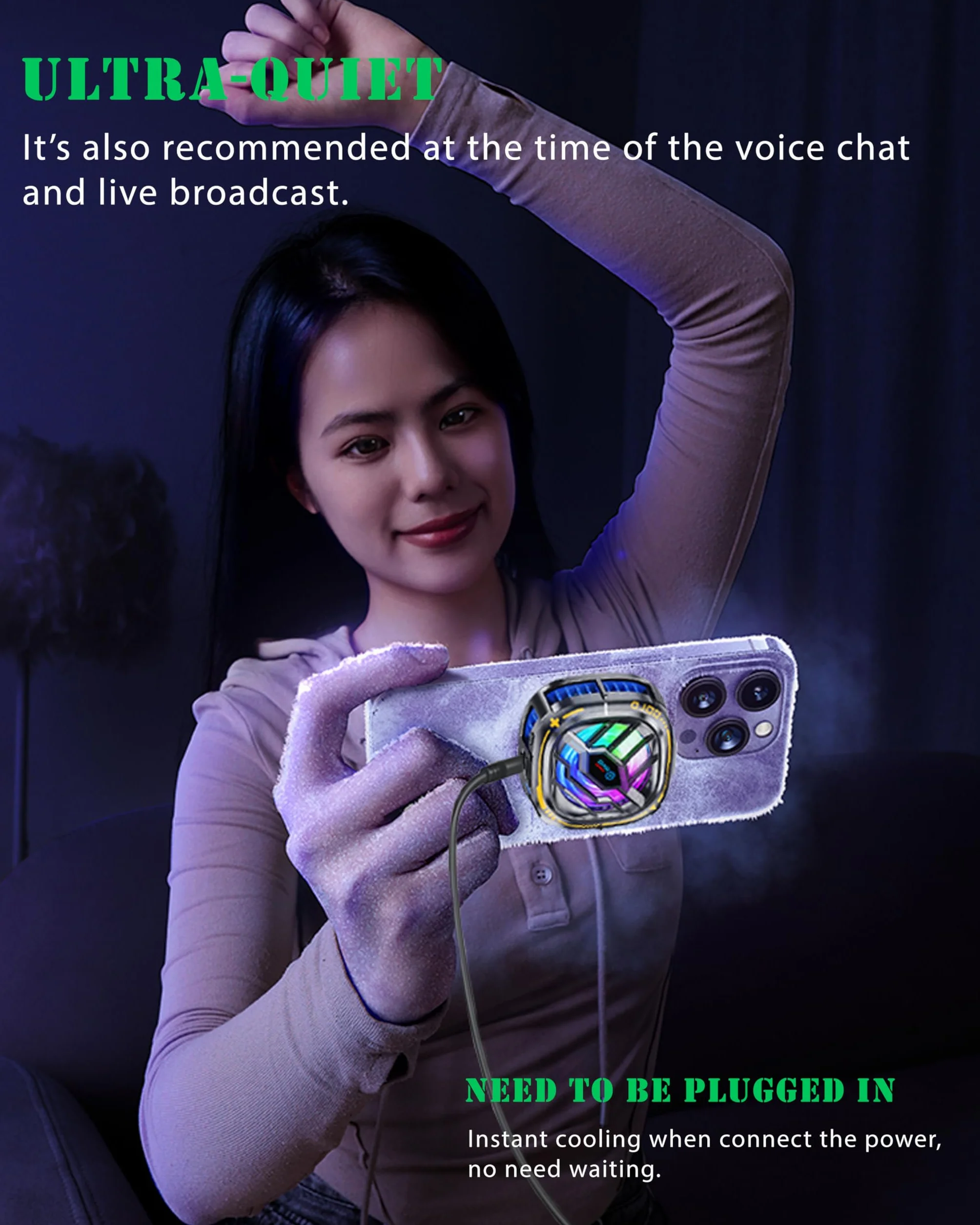 Tiktok Refroidisseur magnétique pour téléphone portable, léger et RVB avec affichage de la température pour jeux mobiles, streaming en direct Tiktok