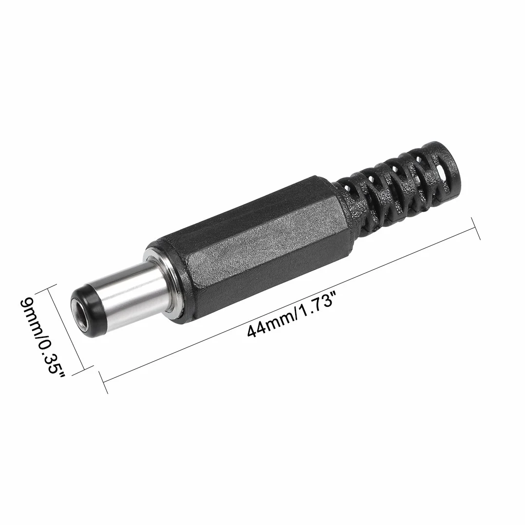 sourcing map 2Pcs DC Mâle Connecteur 5.5mm x 2.5mm x 9mm Puissance Câble Jack Adaptateur Noir