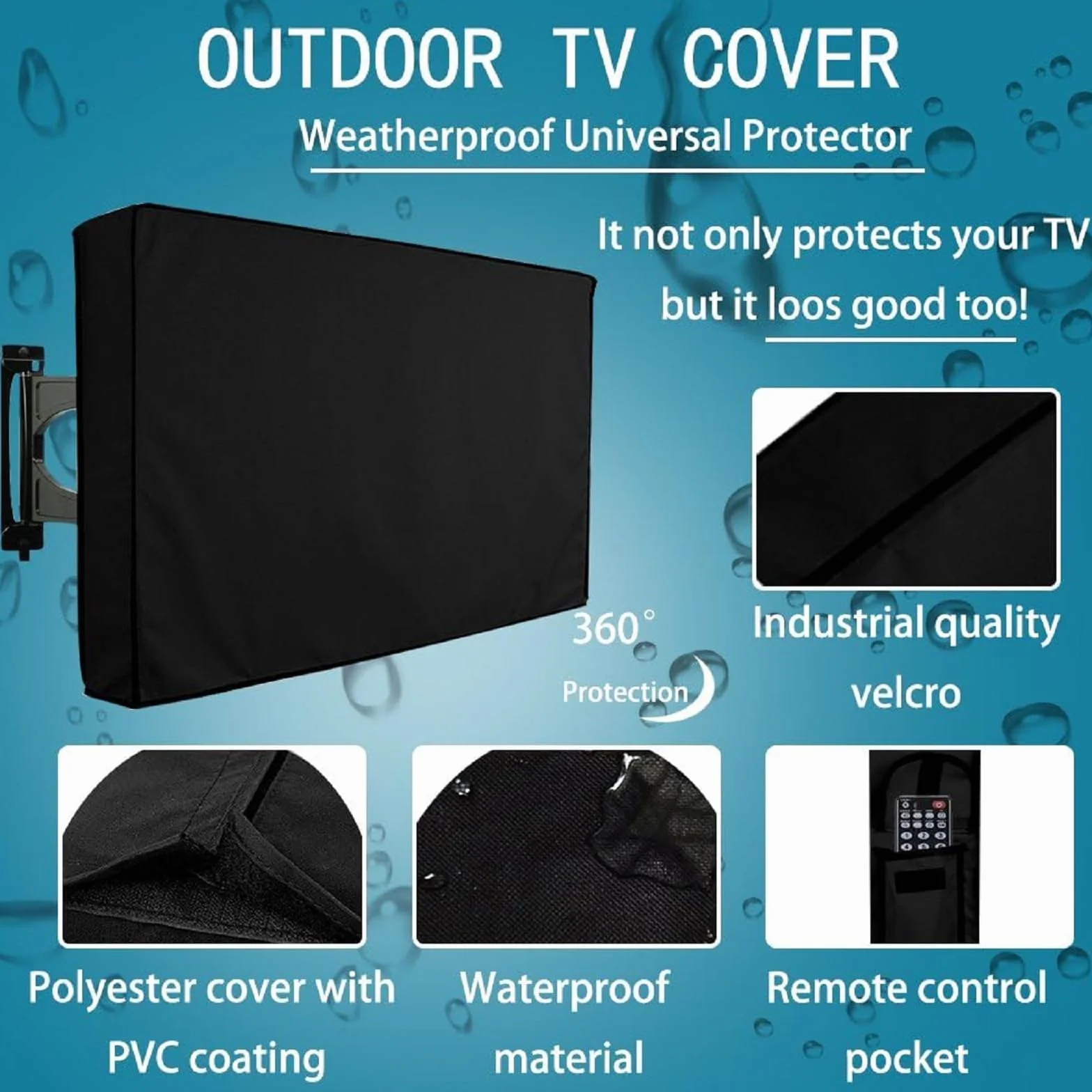 Housse de Protection d'extérieur pour TV Résistante aux Intempéries, 30 "- 32", Noir