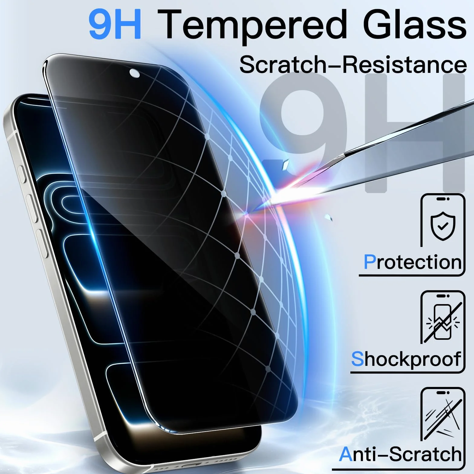 JETech Protection Anti-Espion iPhone 17 Pro 6,3 Pouces Film Verre Trempé Lot de 2