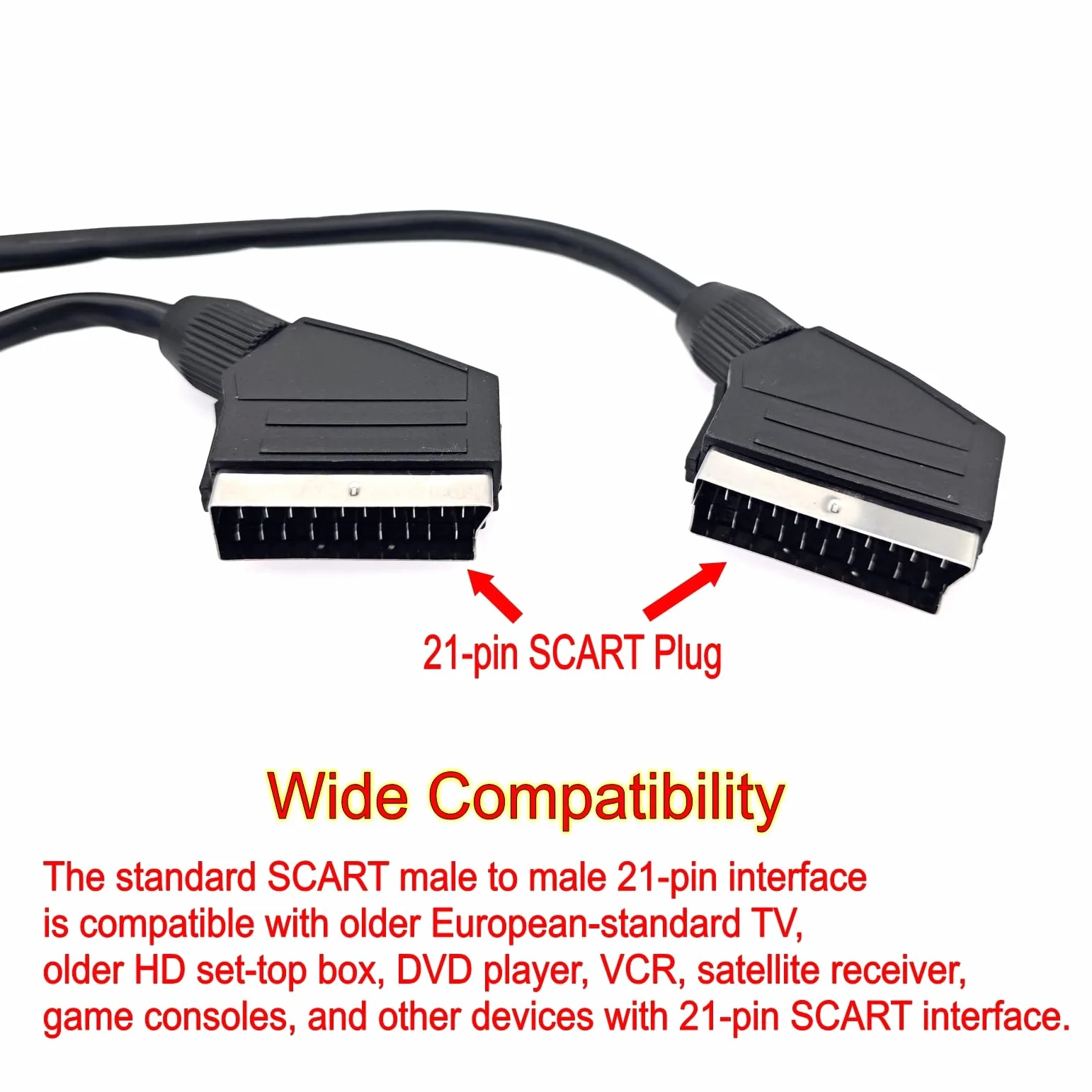 JZK 1.5M Péritel câble, péritel mâle vers mâle 21 broches câble pour audio et vidéo, DVD, HDTV, AV et TV numérique