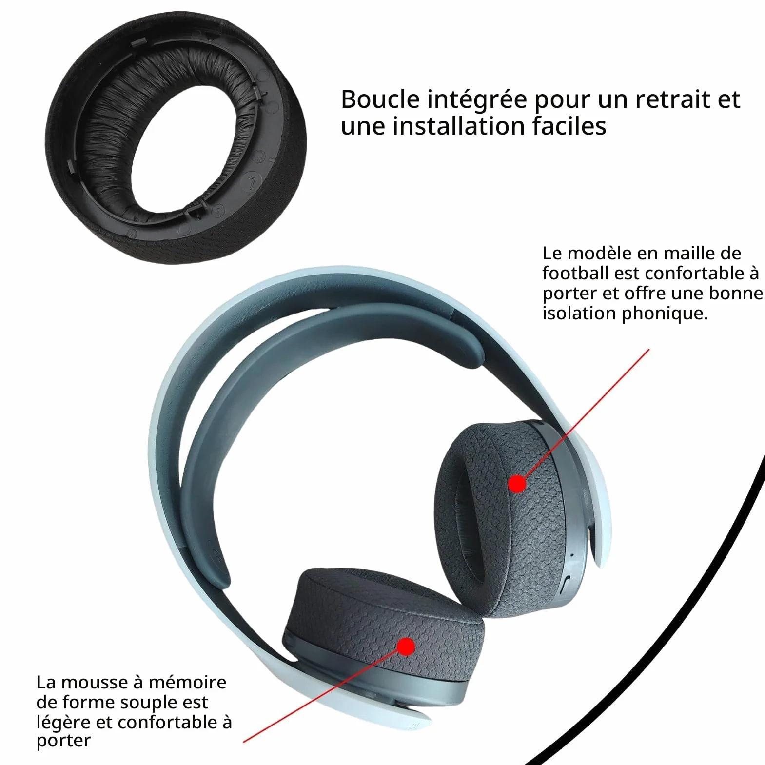 Coussinets Casque d'oreille de Remplacement pour PlayStation 5 Pulse PS5 3D avec Tissu Respirant et Mousse Anti-Bruit