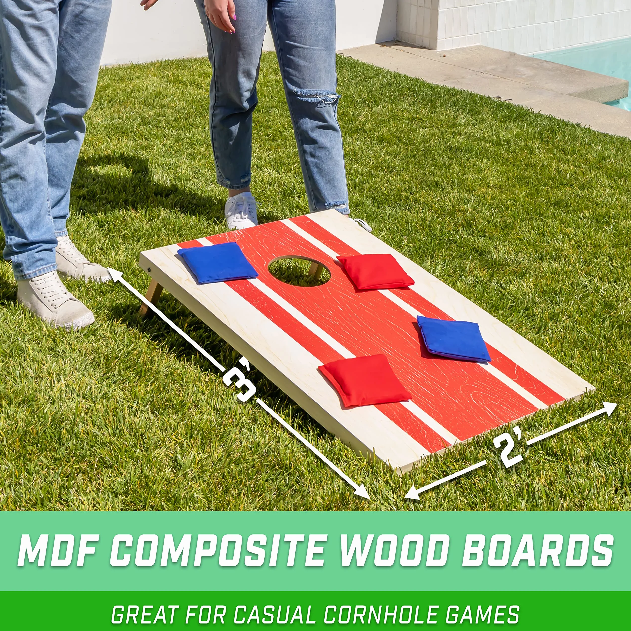 GoSports Ensemble de Cornhole Classique – 8 Poufs, Étui de Voyage, Règles de Jeu