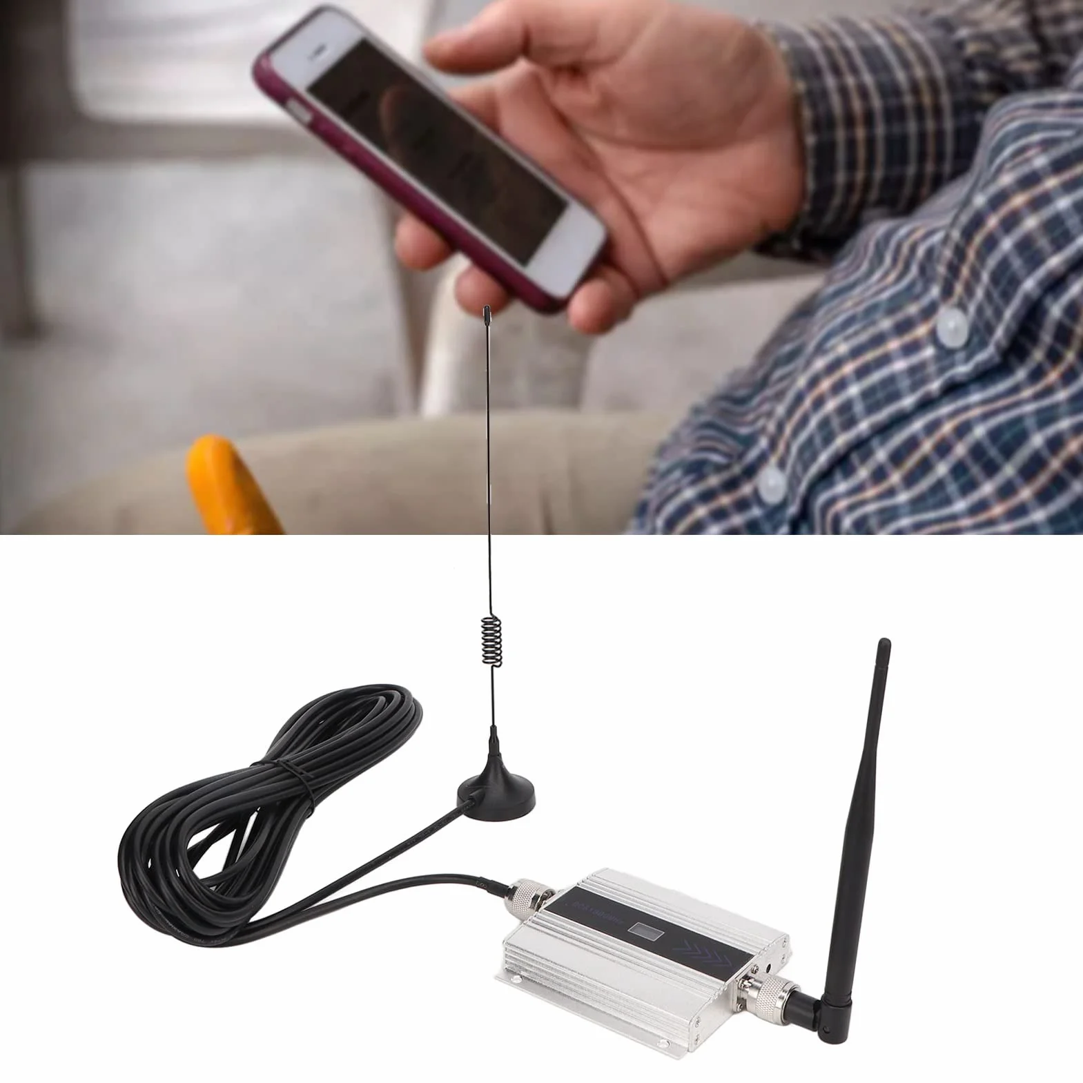 Booster de Téléphone Portable pour la Maison, Répéteur de Téléphone Portable 4G avec Antenne, Intensificateur de Signal de Smartphone Double Fréquence (Prise UE)