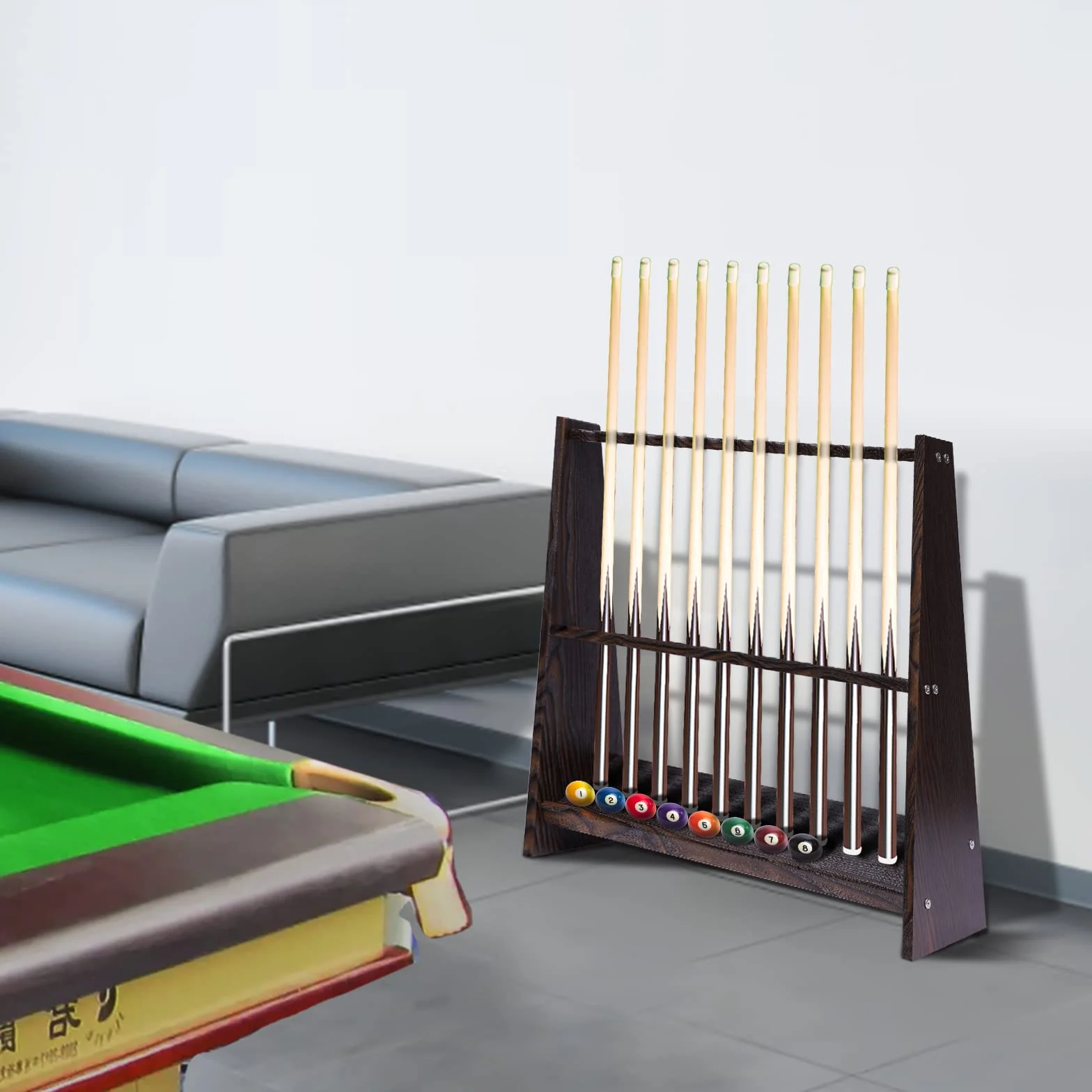 Support de Queue de Billard 8 Trous Multifonctionnel en Bois Montage au Sol