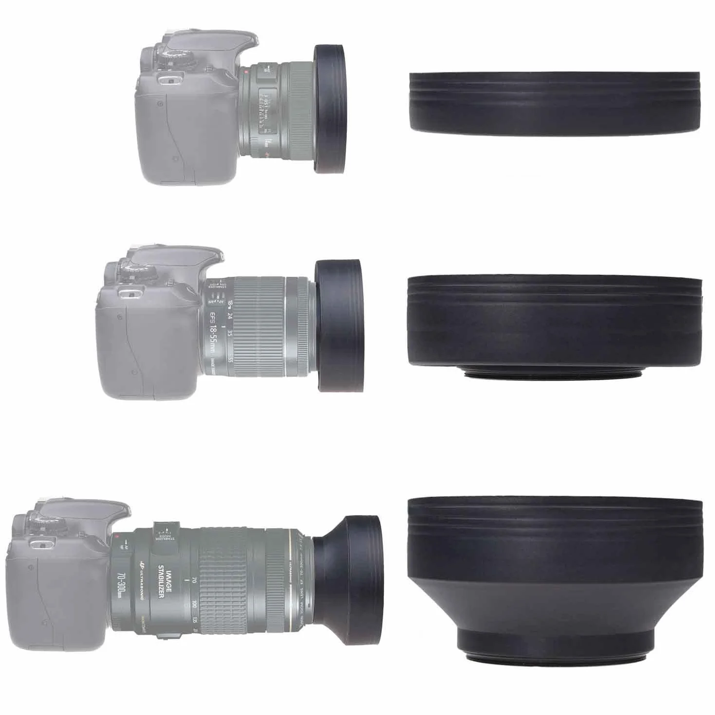 2 Pare-Soleil pour lentilles: Tulipe + Caoutchouc – 1 Bouchon d'objectif – Réduit Les Reflets des lentilles – Protège Contre la lumière de Soleil Excessive pour des Photos et des vidéos améliorées