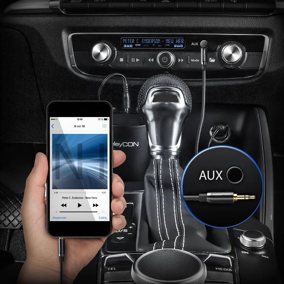 deleyCON 10m Câble Jack 3,5mm AUX Câble Audio Stéréo Fiche Jack Droite pour PC Laptop Smartphone Tablette Voiture Récepteur HiFi - Noir