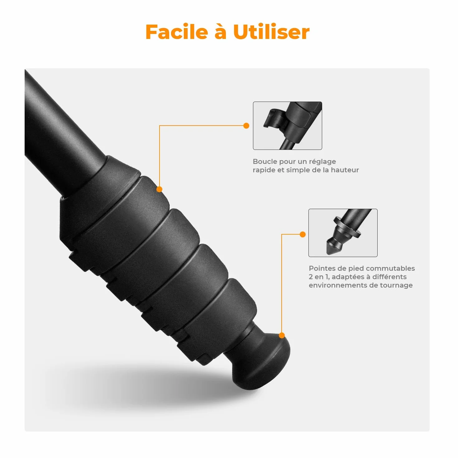 K&F Concept Monopode 160cm, Trépied de Voyage Multifonctionnel Amovible pour Gopro DSLR avec Cordon Anti-Perte, Extensible Appareil Photo, Charge Max 5kg, Poids 0,33kg - MS16