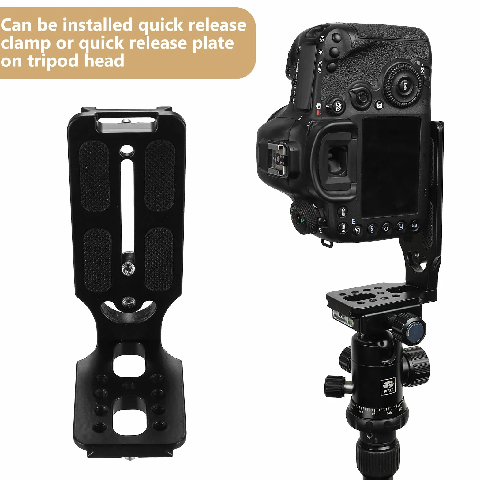 Support en L pour appareil photo reflex numérique Arca Swiss à dégagement rapide, support horizontal vertical pour trépied d'appareil photo avec vis de 6,35 mm, compatible avec les trépieds DJI Canon