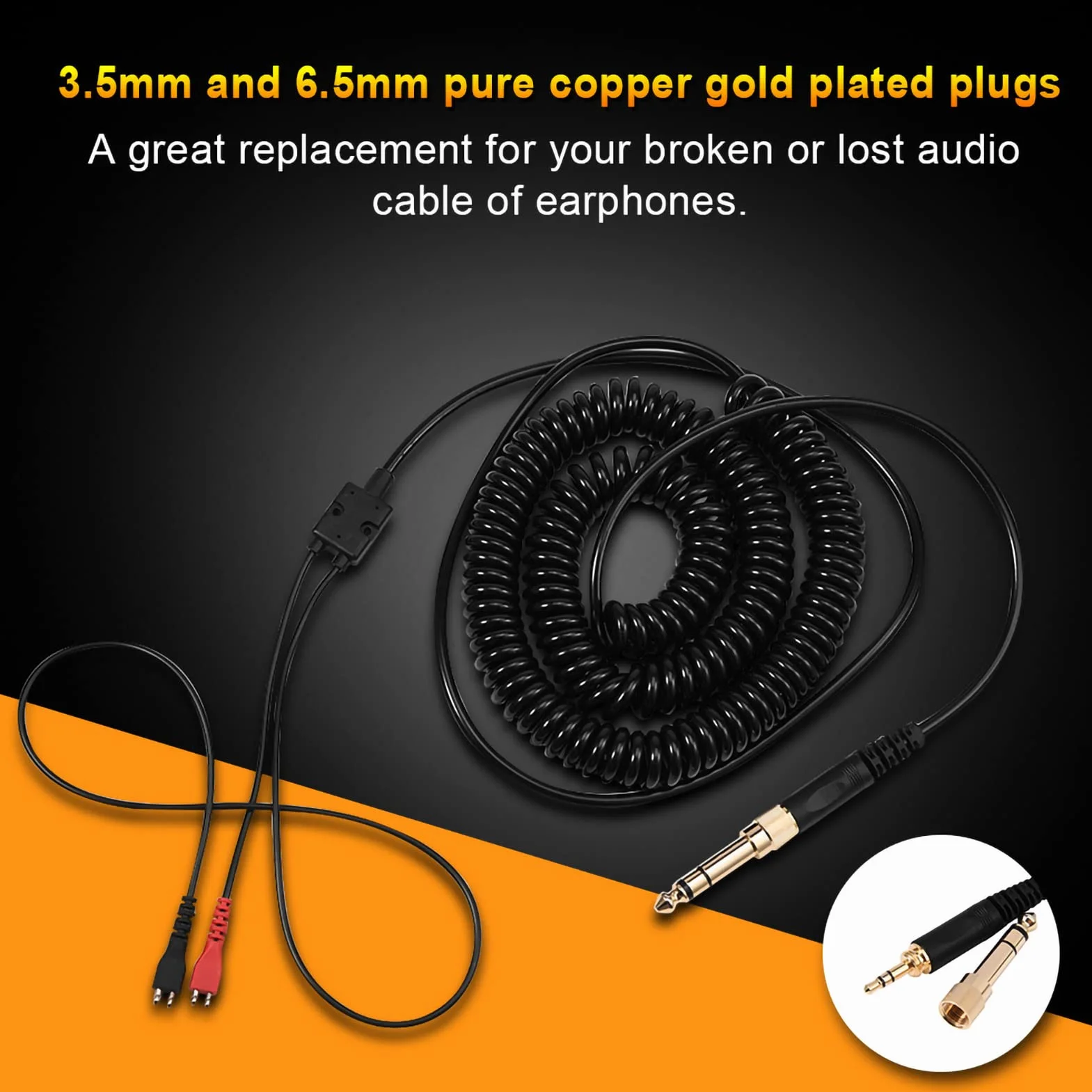 Tbest Hd25 Cable,Cable HD 25,Câble De Casque Enroulé,Câble De Bobine À Ressort De Remplacement pour Écouteurs Hd25/ 560/540/ 480/430