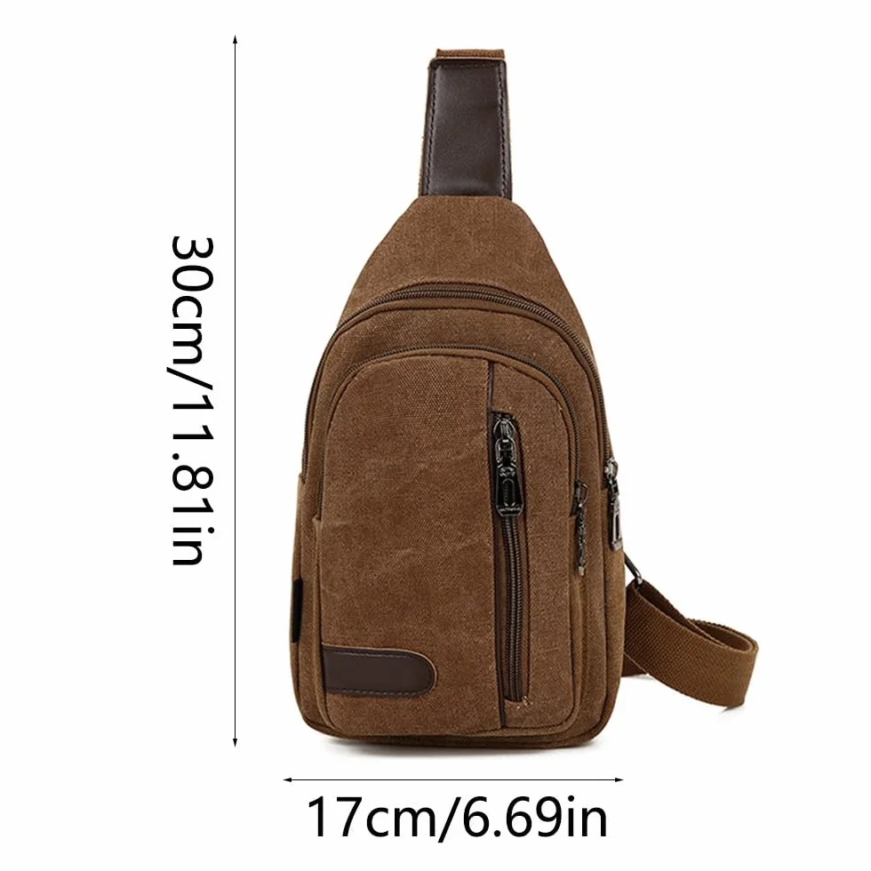 Sac de Poitrine Homme Femme Grande Capacité Toile Multi-Poches Randonnée Cyclisme Voyage Sport