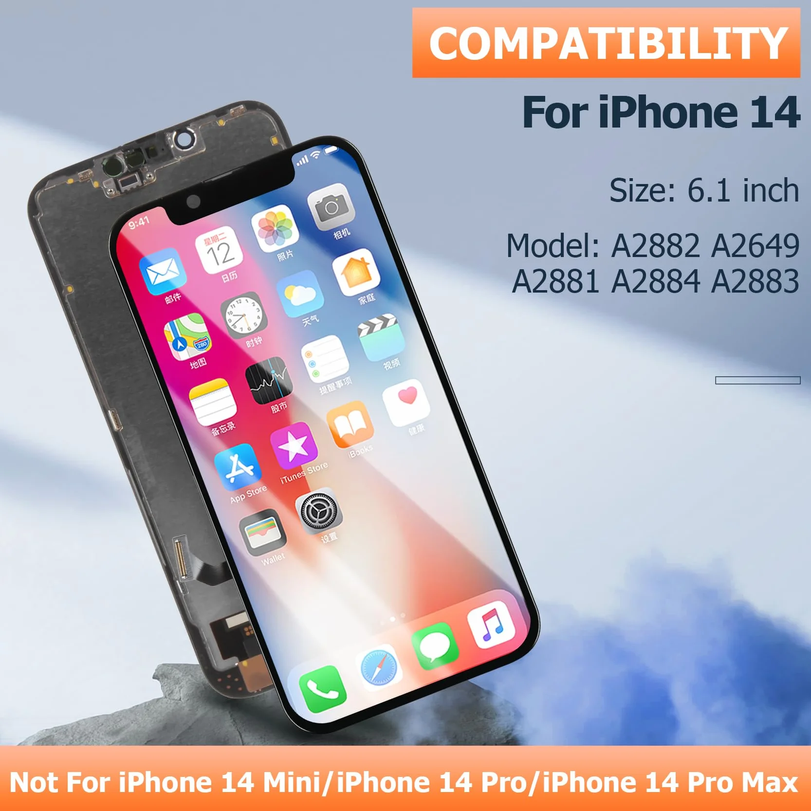 AGCUT Écran LCD pour iPhone 14 LCD Affichage pour iPhone 14 A2882 A2649 A2881 A2884 A2883 6,1" Incell 3D Touch LCD Display Ecran Replacement Tactile Numériseur Complet avec Réparation - Noir