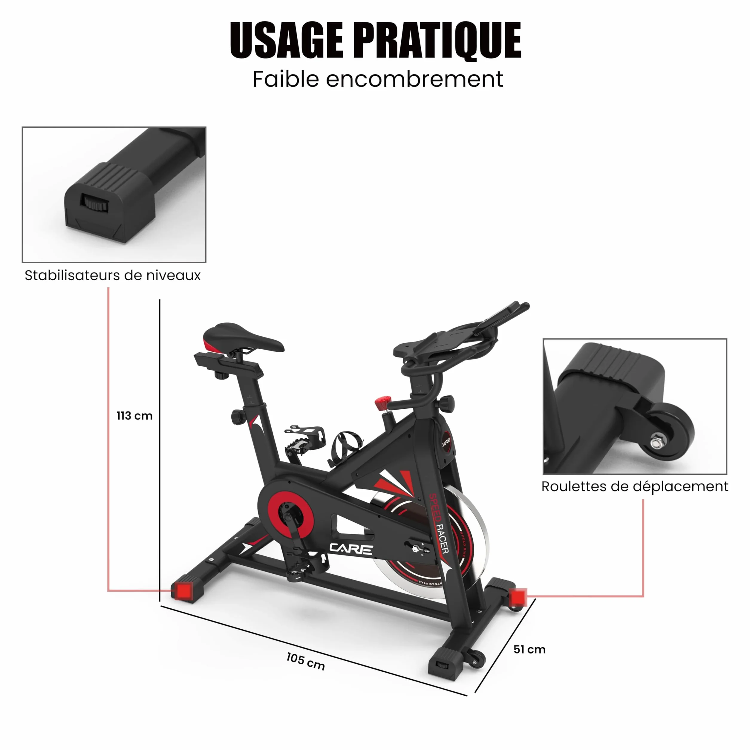 Vélo d'appartement CARE FITNESS Speed racer avec écran LCD 22kg guidon et selle réglable