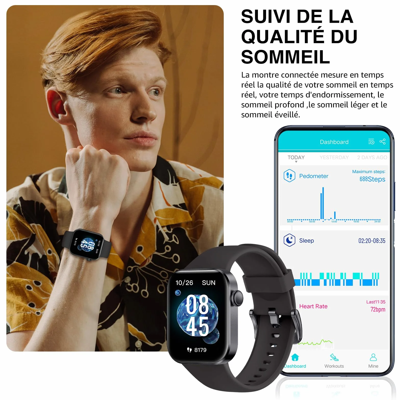 Montre Connectée Femme Homme avec Appels Bluetooth, 1.85" HD Smartwatch avec 140+ Modes Sportifs, Etanche IP68 Montre Connectee avec Podometre/Cardiofrequencemetre/Moniteur de Sommeil pour Android/iOS