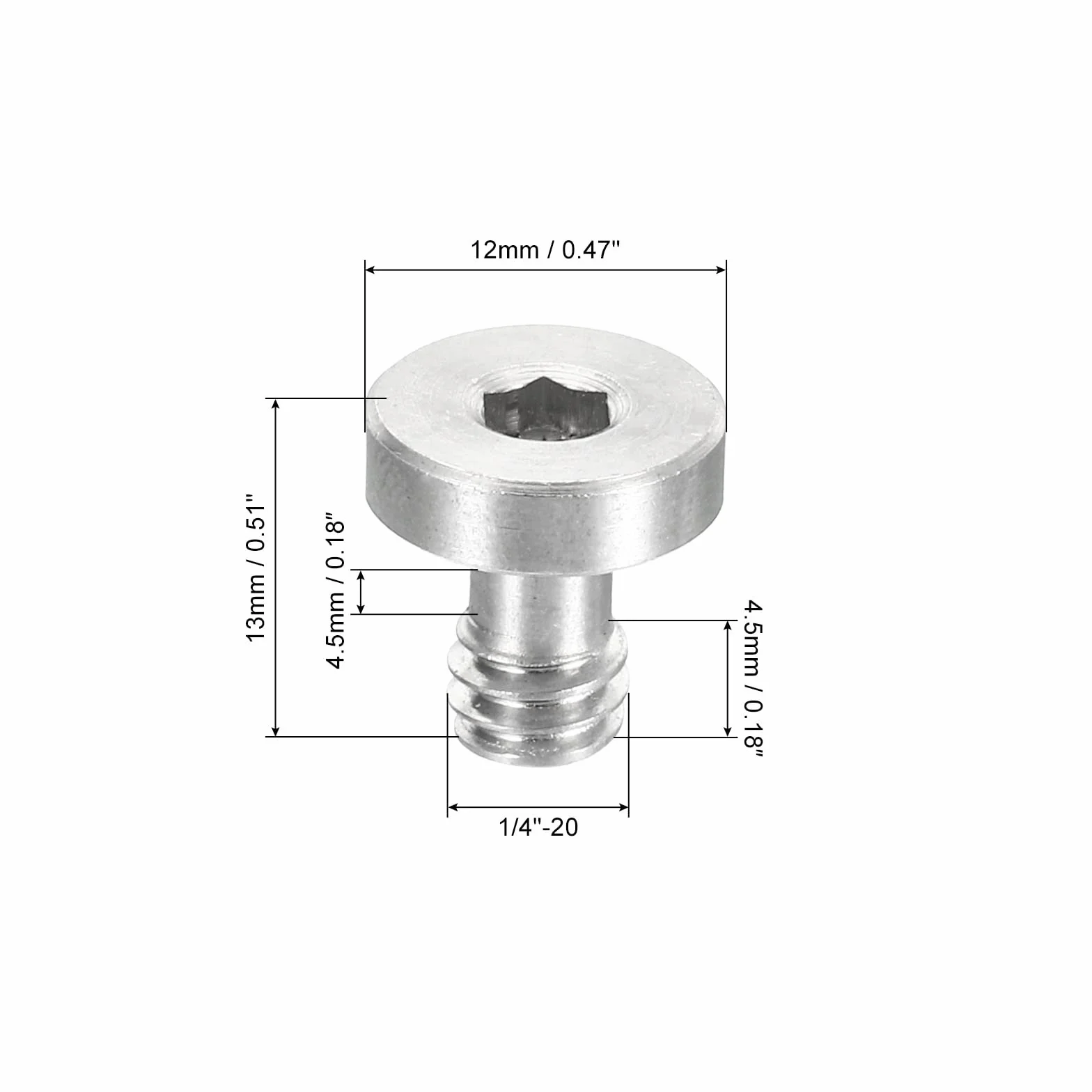 PATIKIL 1/4"-20 Fil 13mm Longueur Caméra Rapide Libération Vis Trépied Vis, 3 Paquet Acier INOX Hexagon Fente Vis pour DSLR Caméra Appareillage Accessoires, Argent