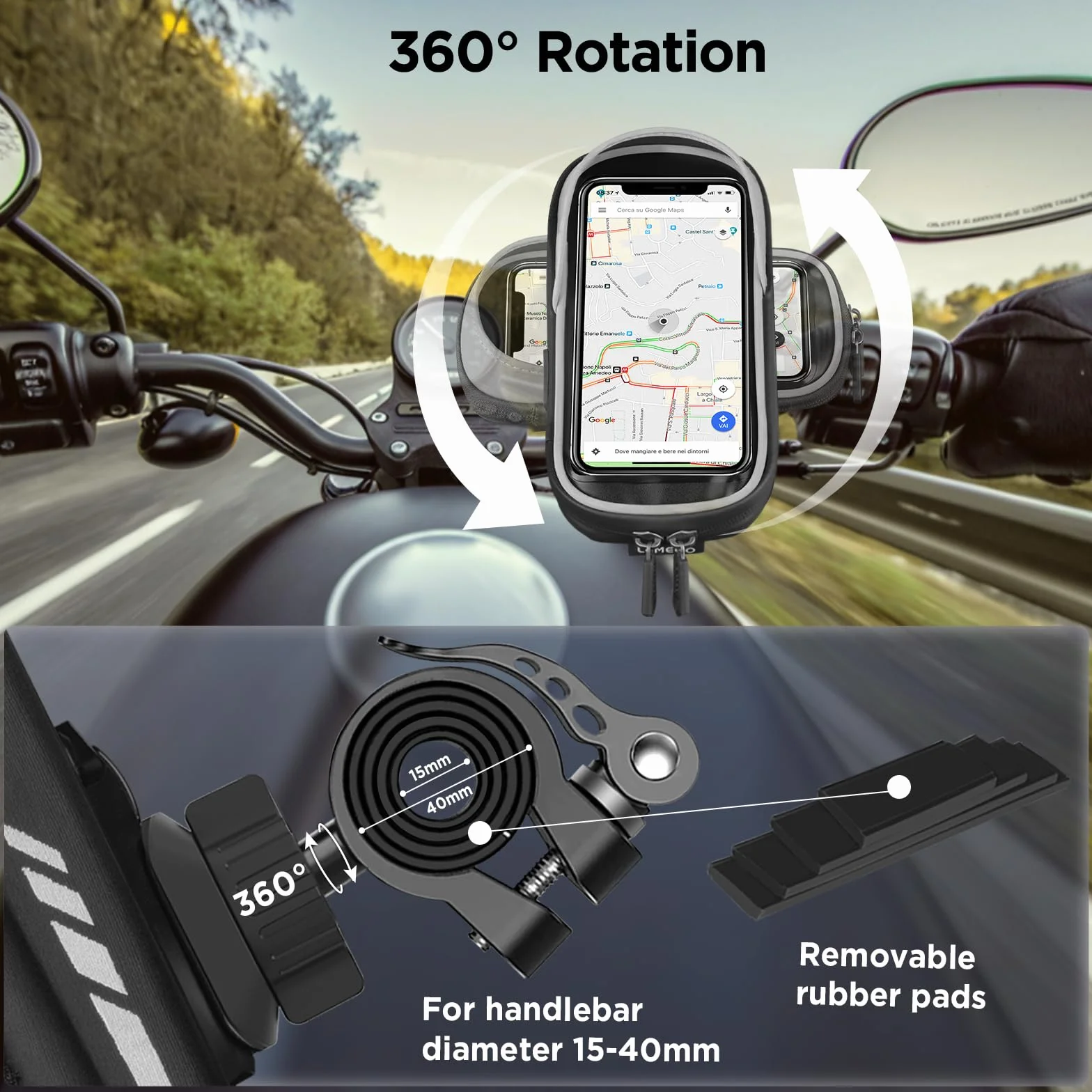 Porte Téléphone Vélo Etanche Réfléchissant avec Housse de Pluie Rotation 360, Sacoche Guidon pour Smartphone 7 Pouces