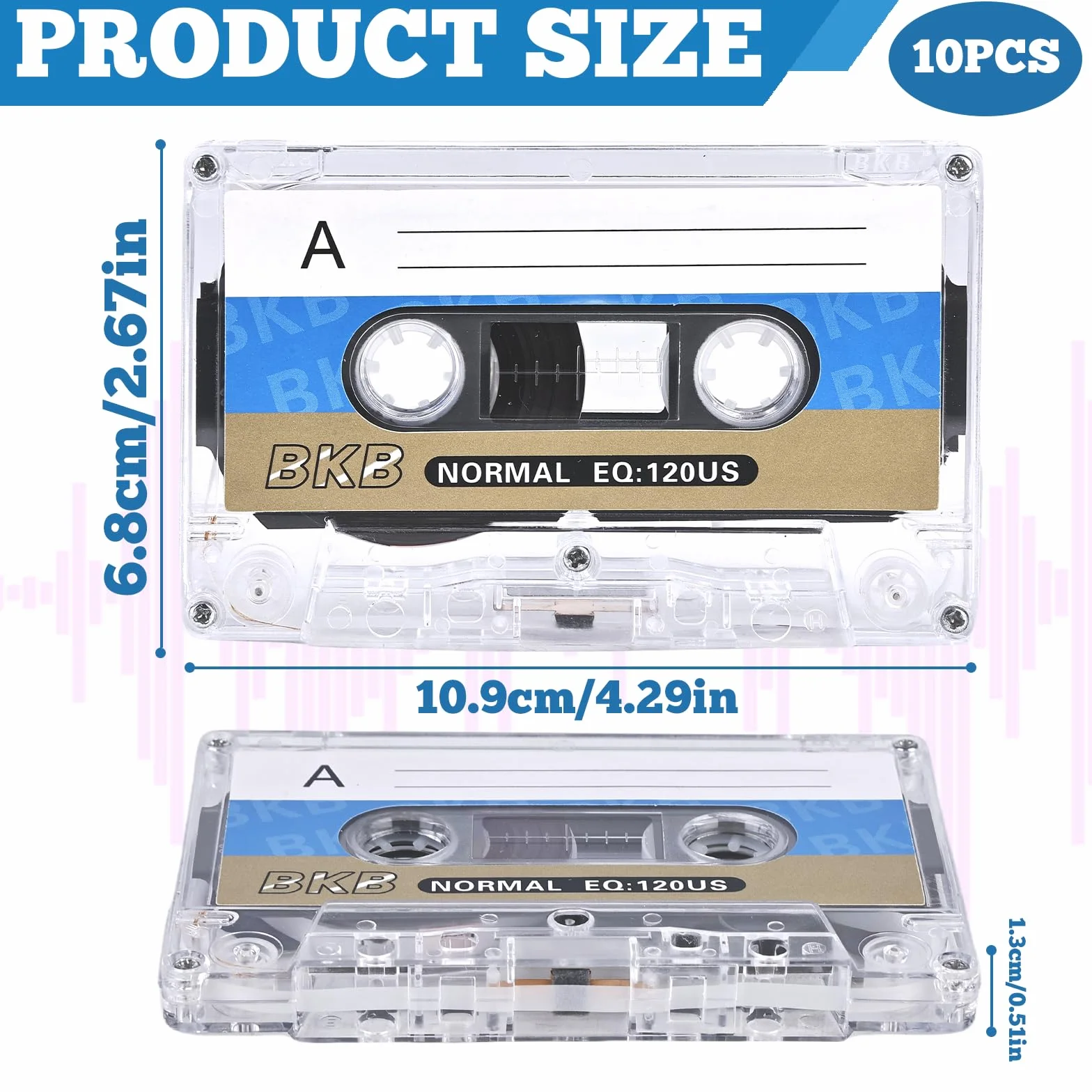 Cassettes audio vides WANDGU 60 min, lot de 10 avec étui plastique transparent
