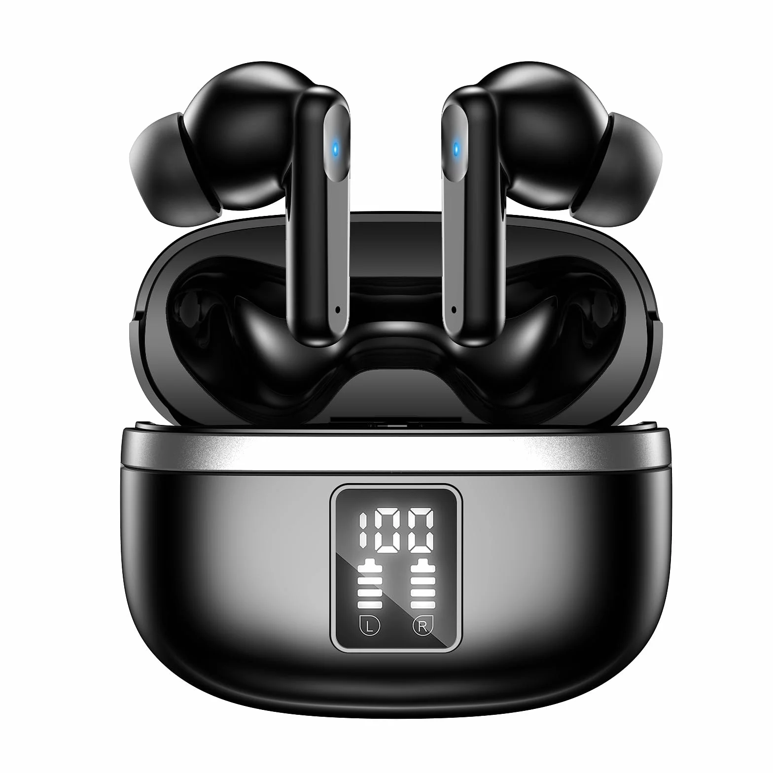 Ecouteurs Bluetooth sans Fil, Écouteurs sans Fil Bluetooth 5.3, 4 Micro ENC Anti Bruit, Basses Puissantes, 60H de Lecture, étanchéité IPX7, Oreillette pour iphone Android (Noir Profond)