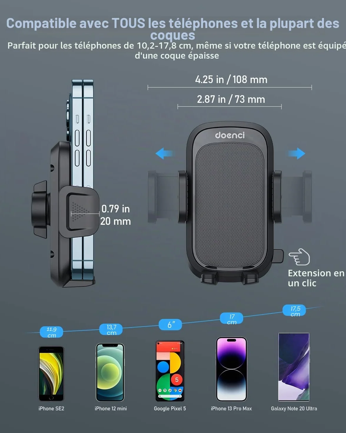 Support Téléphone Voiture [Clip de Qualité Militaire] pour Smartphone 4-7", Accroche Téléphone Rotatif à 360° – Compatible iPhone 16/15/14/13 Pro Max, Samsung/Xiaomi/Huawei