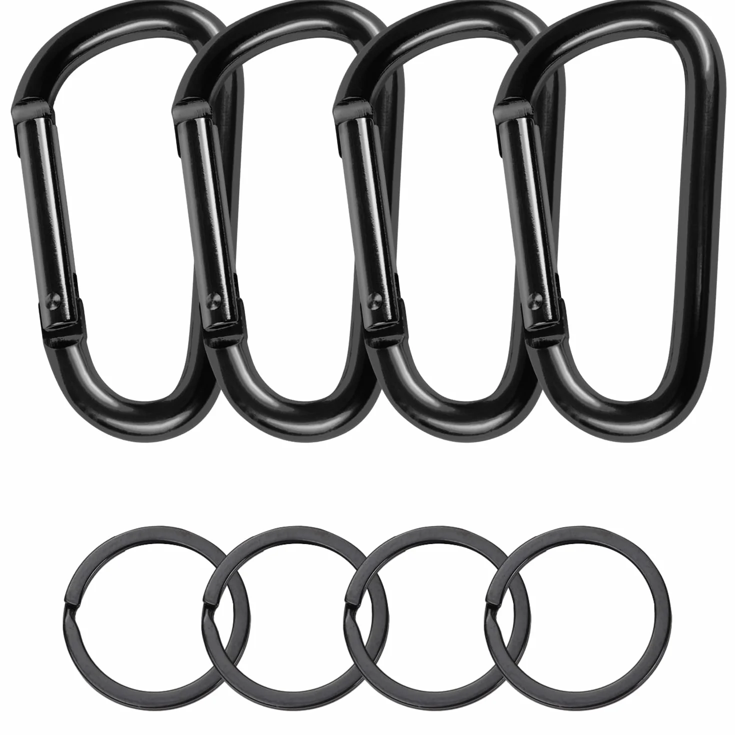 Mousquetons en aluminium forme D noir - Lot de 4 pour hamacs camping