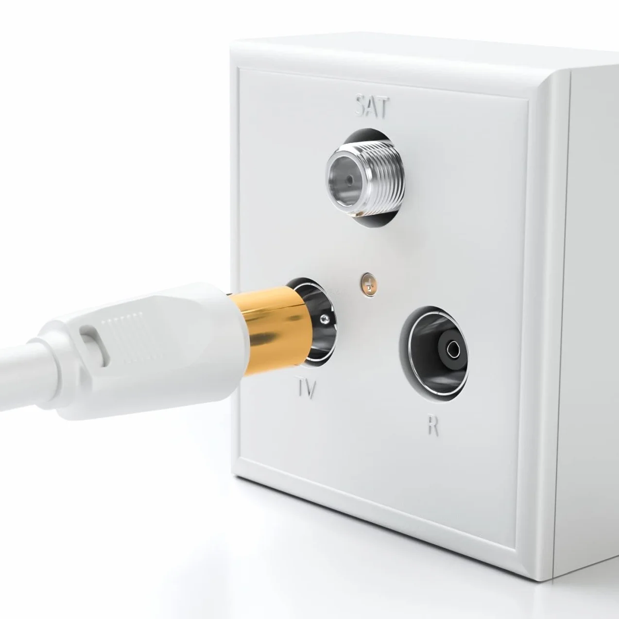 deleyCON 20m Câble Antenne TV (IEC-Fiche vers IEC-Coupleur) Coaxial HDTV Blindage 4-fach 2x Noyau Ferrite Filtre Courant Gaine DVB-T DVB-T2 Radio DAB - Blanc