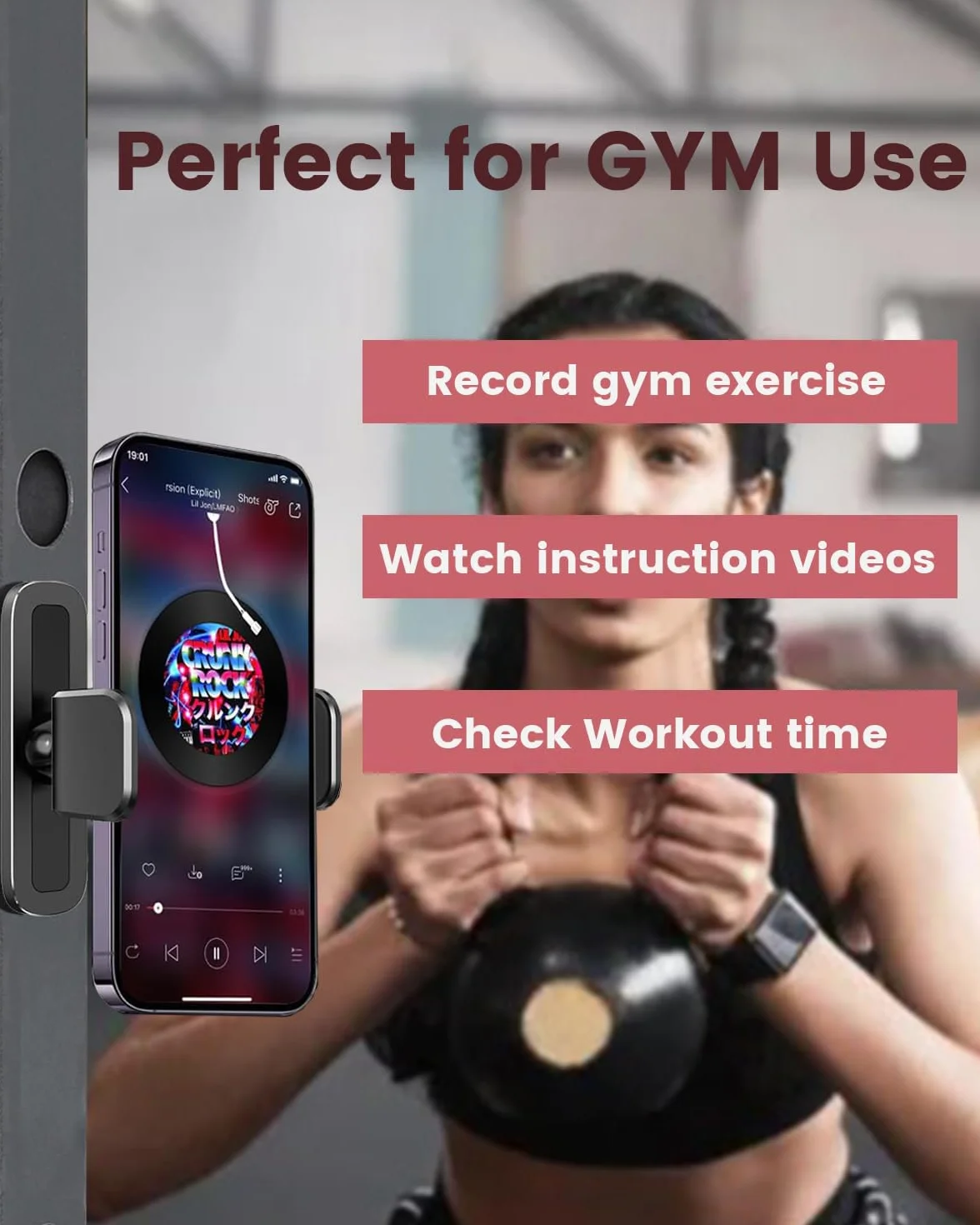 Support magnétique téléphone portable réglable 360° pour salle de sport, compatible smartphones 4,7-6,5", noir
