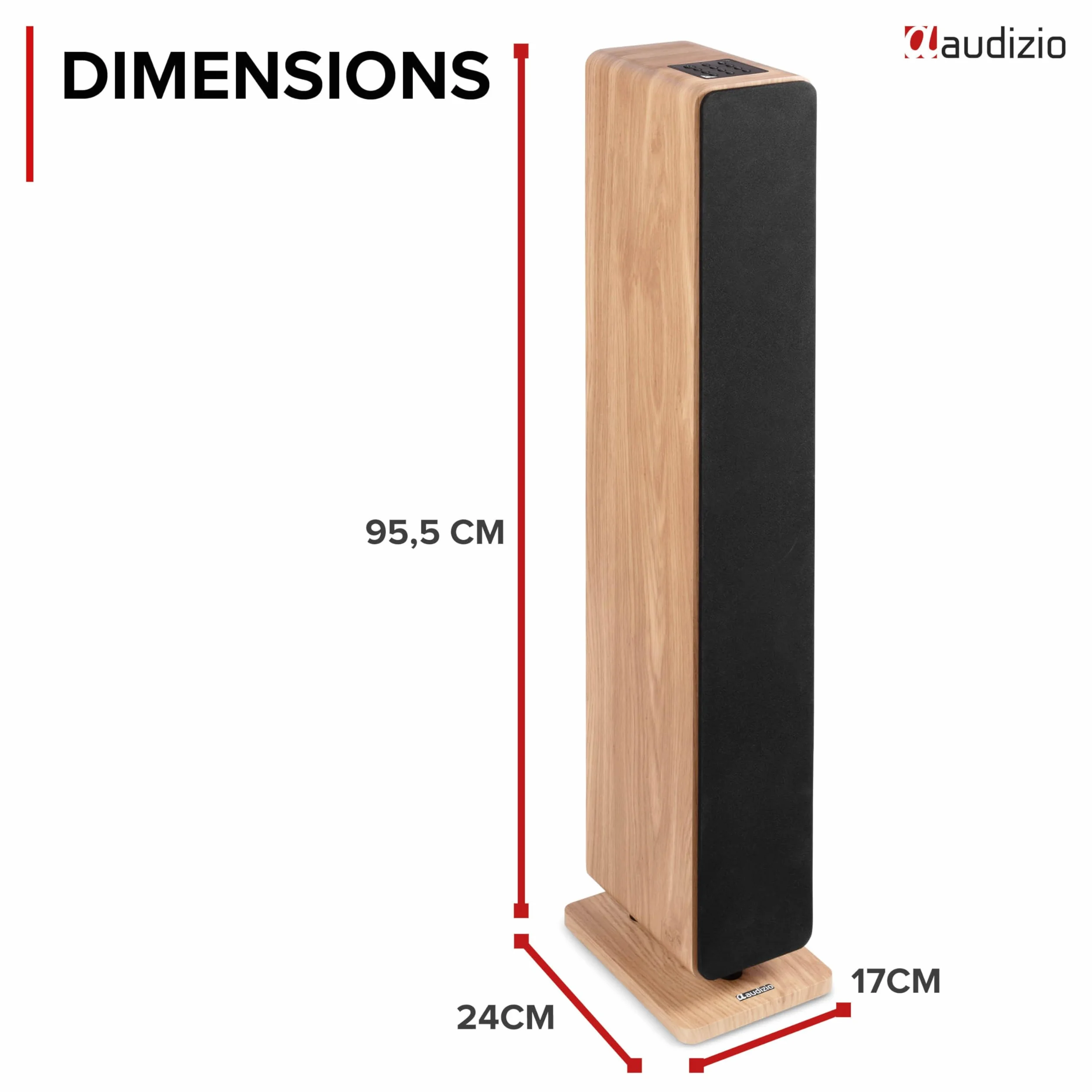 Audizio ARCO Tour de Son Hi-FI Stéréo 320W Chêne Clair - Pack Enceintes Colonnes Active + Passive avec BT, USB et Optique Tour de Son Design pour Salon, TV et Musique