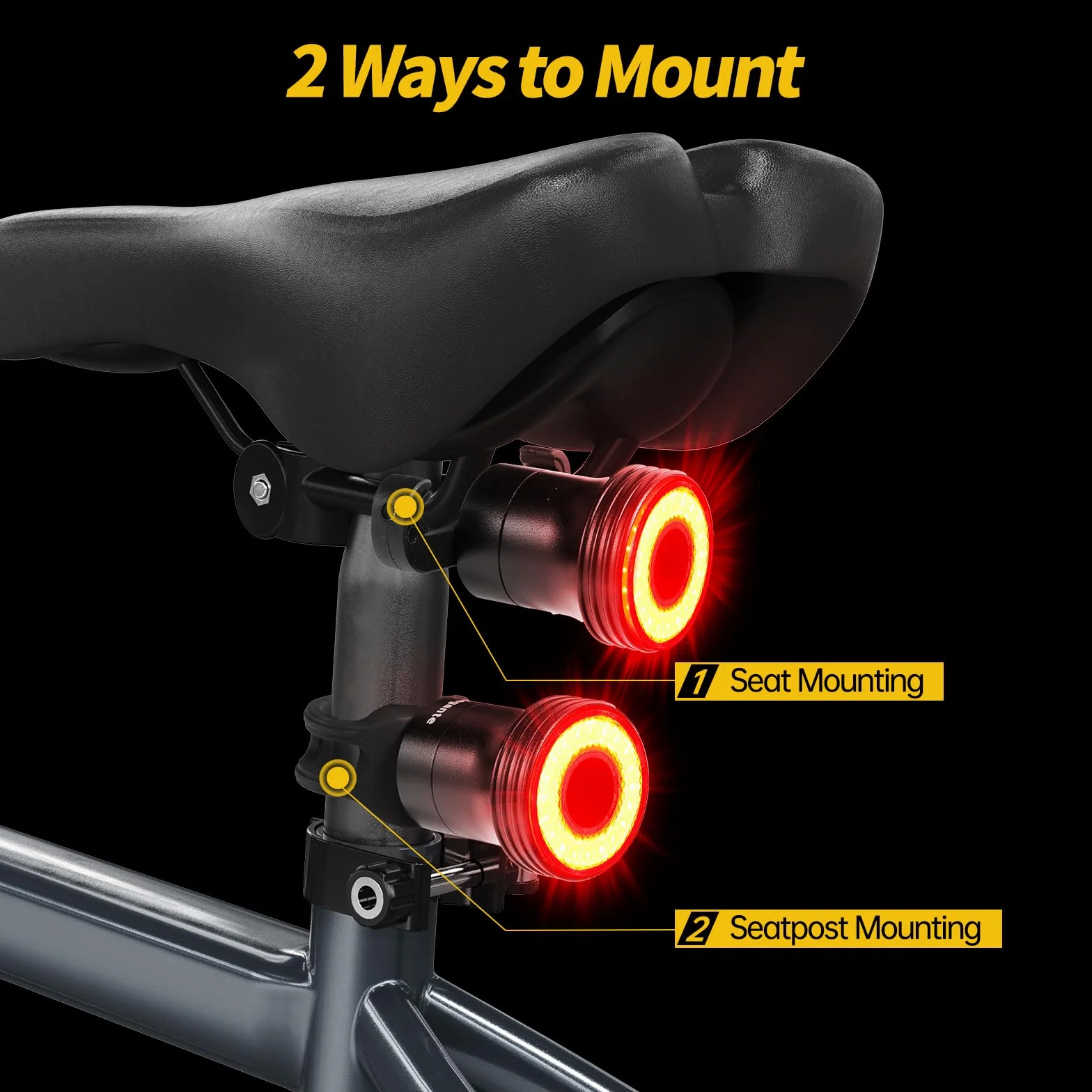 Feu Arrière Vélo Intelligent 22 LED USB C Rechargeable IP65 Étanche Aluminium