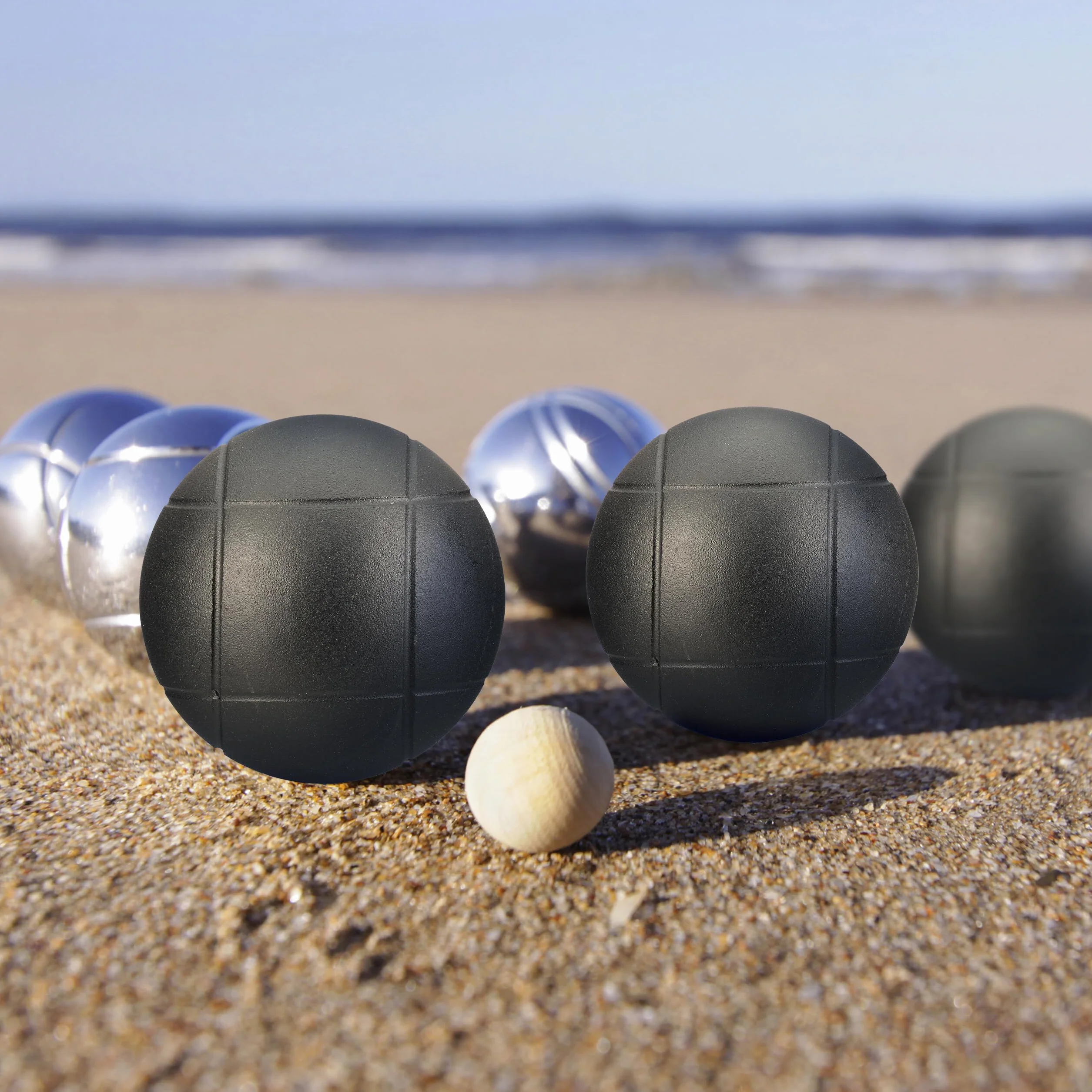 Boule de pétanque Lot de 6 Boules métalliques étui de Transport Noire et argentée