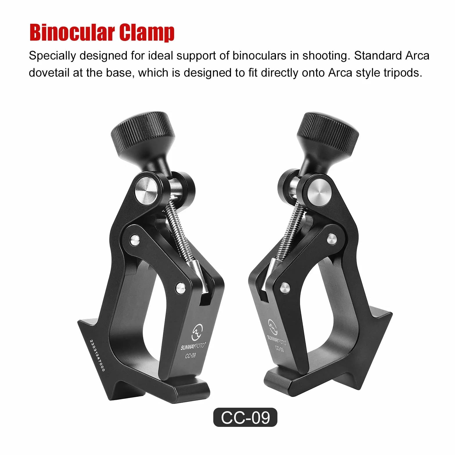 SUNWAYFOTO CC-09 Adaptateur de trépied Universel pour Jumelles avec Adaptateur Arca Swiss Compatible avec Tous Les trépieds 1/4 et 3/8