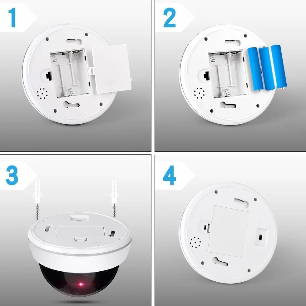 ERWEY Caméra factice avec Objectif Vidéosurveillance Sécurité des Marchandises Caméra de Surveillance factice avec lumière LED Rouge pour Mur Plafond 2 Set avec Papier perforé 2pcs.