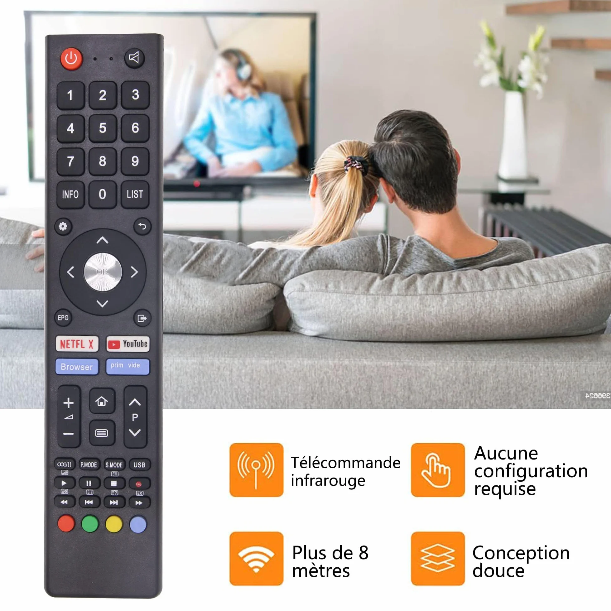 FOXRMT Télécommande pour Chiq Changhong UHD TV U55H7N L32H7N L40H7N L43H7N L50H7N L55H7N GCBL-TV02BDBIR U58H7N U43H7N U50H7N pour Saba SA24S46A9 SA32S67A9 SA40S67A9-Aucune Configuration requise