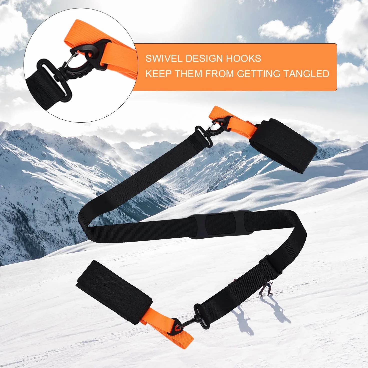 Sangle Baton de Ski Réglable Rembourrée Transport Ski Accessoires Ski Adultes Adolescents Snowboard