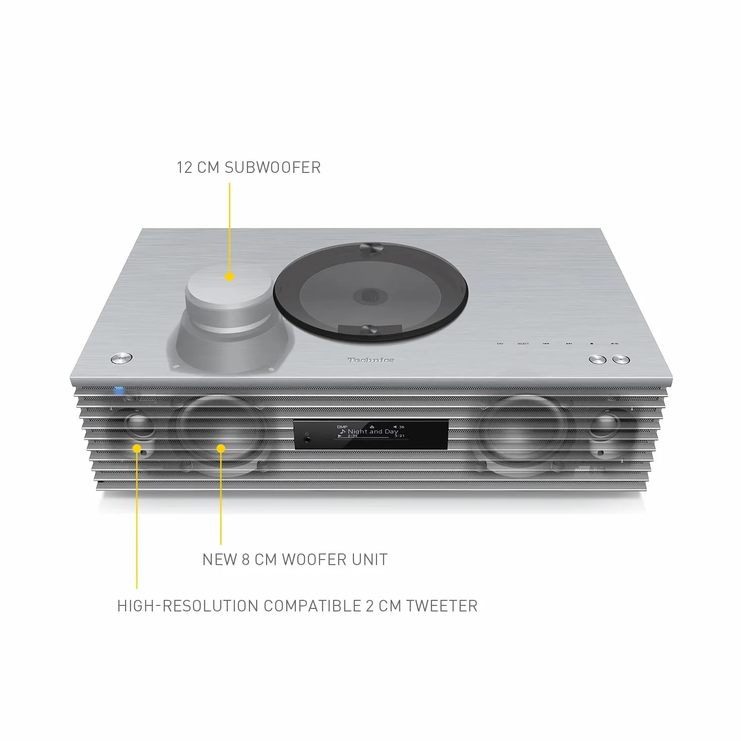 Technics SC-C65EG-S Système Musical Tout-en-Un avec Lecteur CD, Radio Dab+, USB, Bluetooth et Chromecast Intégrés, AirPlay 2, Canaux 2.1, Wi-FI, Argent