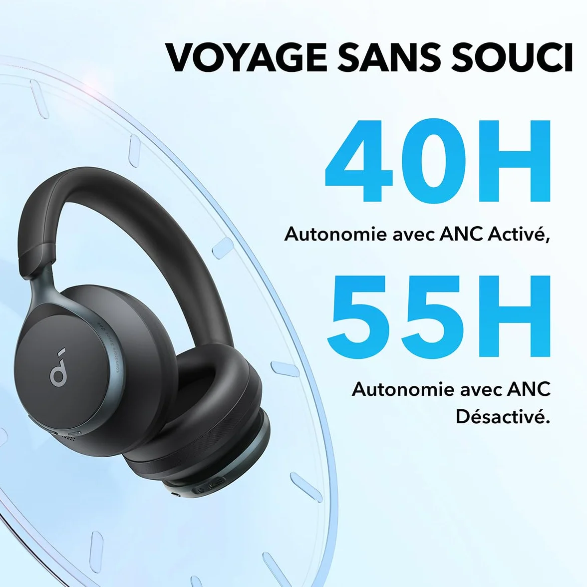 Soundcore Space One Casque Bluetooth sans Fil avec Réduction de Bruit Active Adaptative by Anker, Réduction des Voix Humaine 2X Plus Efficace, ANC 46H, Contrôle app, LDAC Hi-Res Audio, Confort
