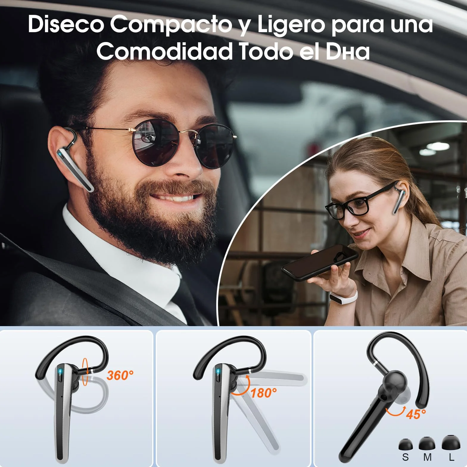 Oreillette Bluetooth sans Fil V5.3, 120 Heures de Conversation Mains Libres Bluetooth Oreillette, Ecounteurs Bluetooth avec Double Micro antibruit ENC pour Conduite/Affaires/Bureau Noir