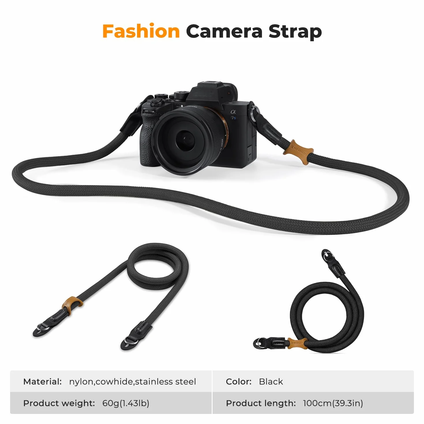 K&F CONCEPT sangle appareil photo, Courroie de cou pour appareil photo en nylon, cordon d'épaule résistant à l'usure, 100 cm